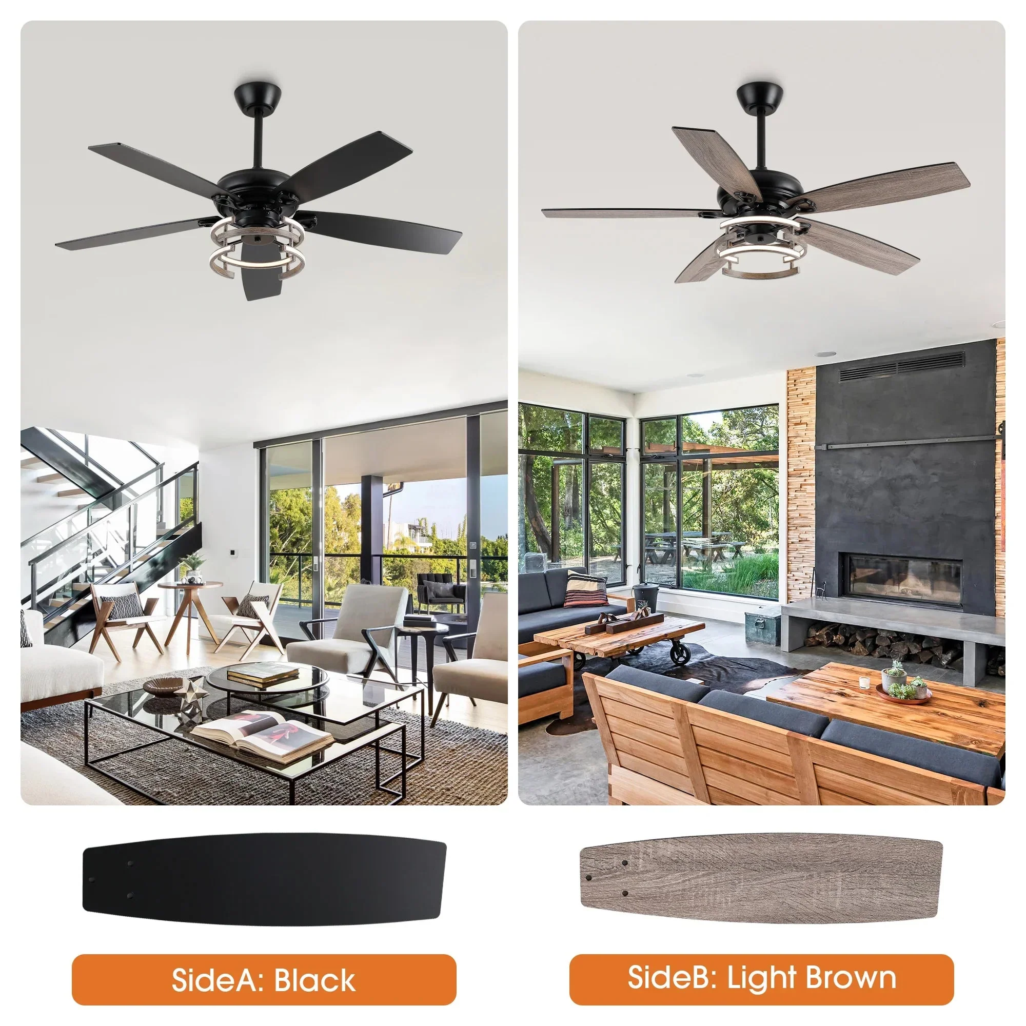 52 Inch Rita Double-sided Blades Downrod Mount LED Ceiling Fan with Remote Control - Image 6
