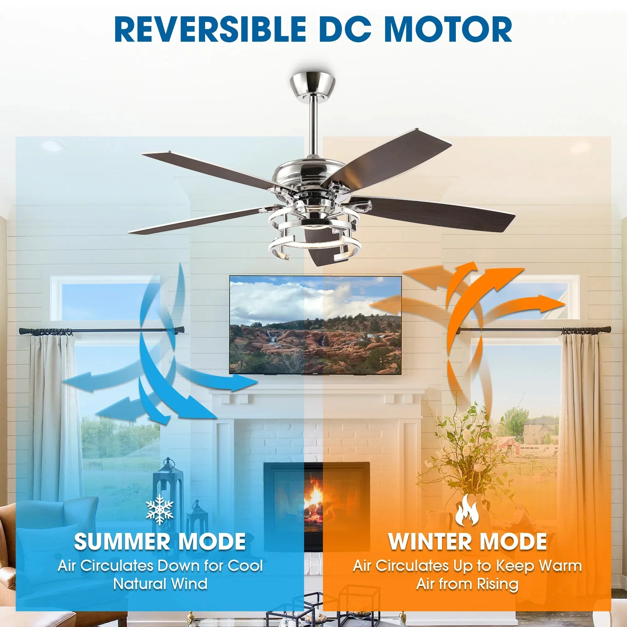 52 Inch Rita Double-sided Blades Downrod Mount LED Ceiling Fan with Remote Control - Image 7