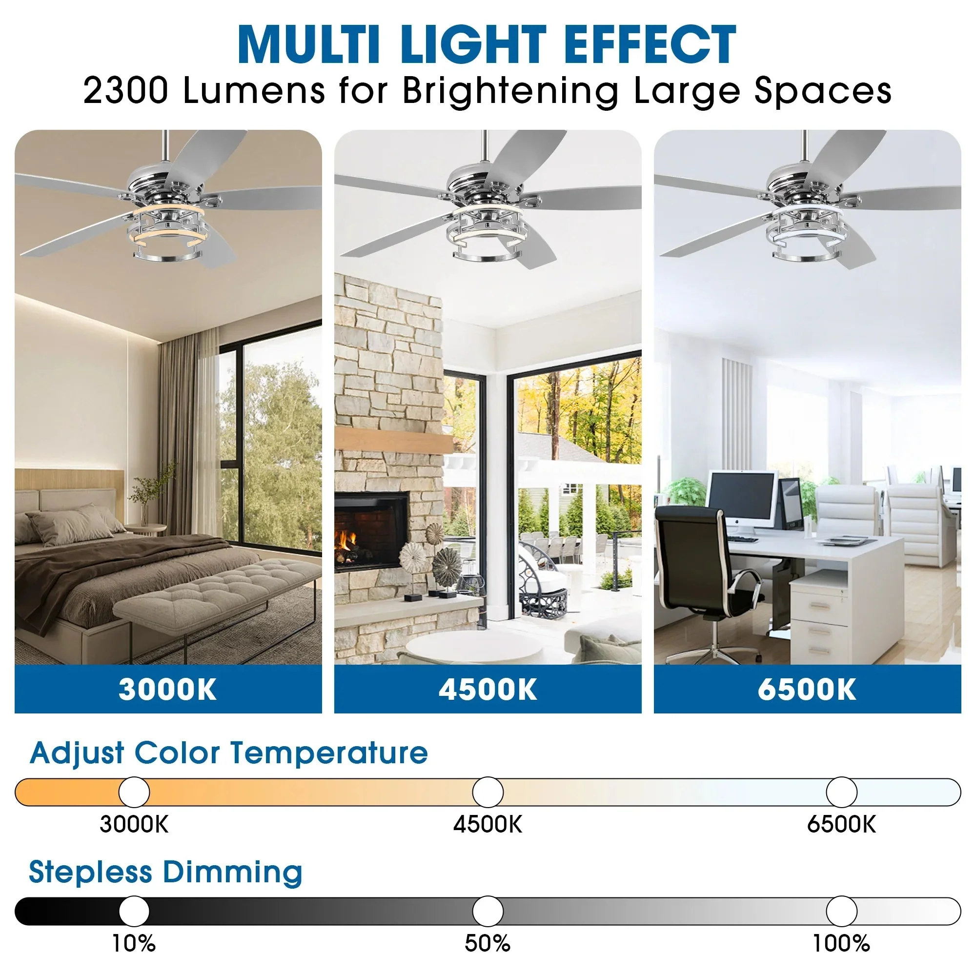 52 Inch Rita Double-sided Blades Downrod Mount LED Ceiling Fan with Remote Control - Image 8