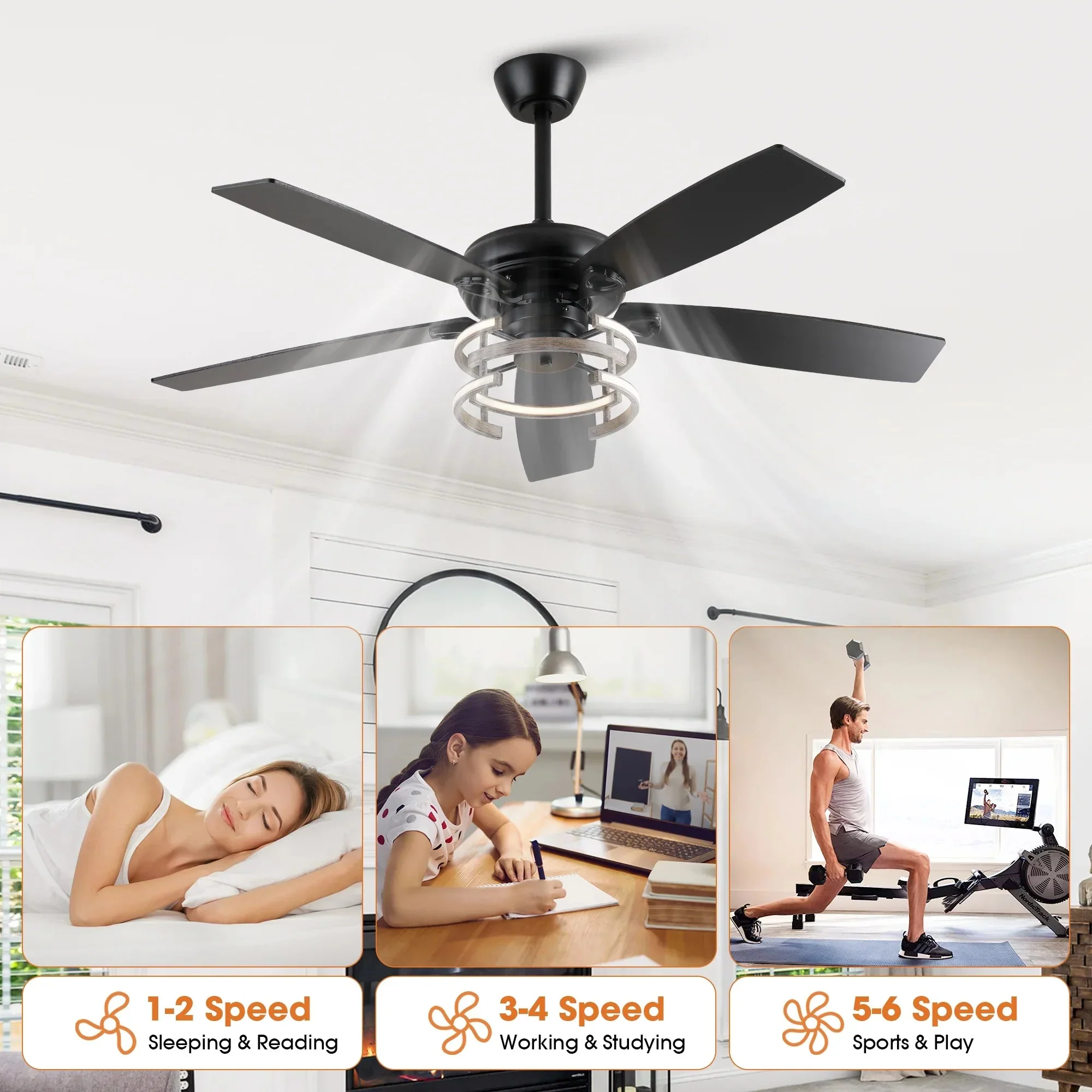 52 Inch Rita Double-sided Blades Downrod Mount LED Ceiling Fan with Remote Control - Image 9