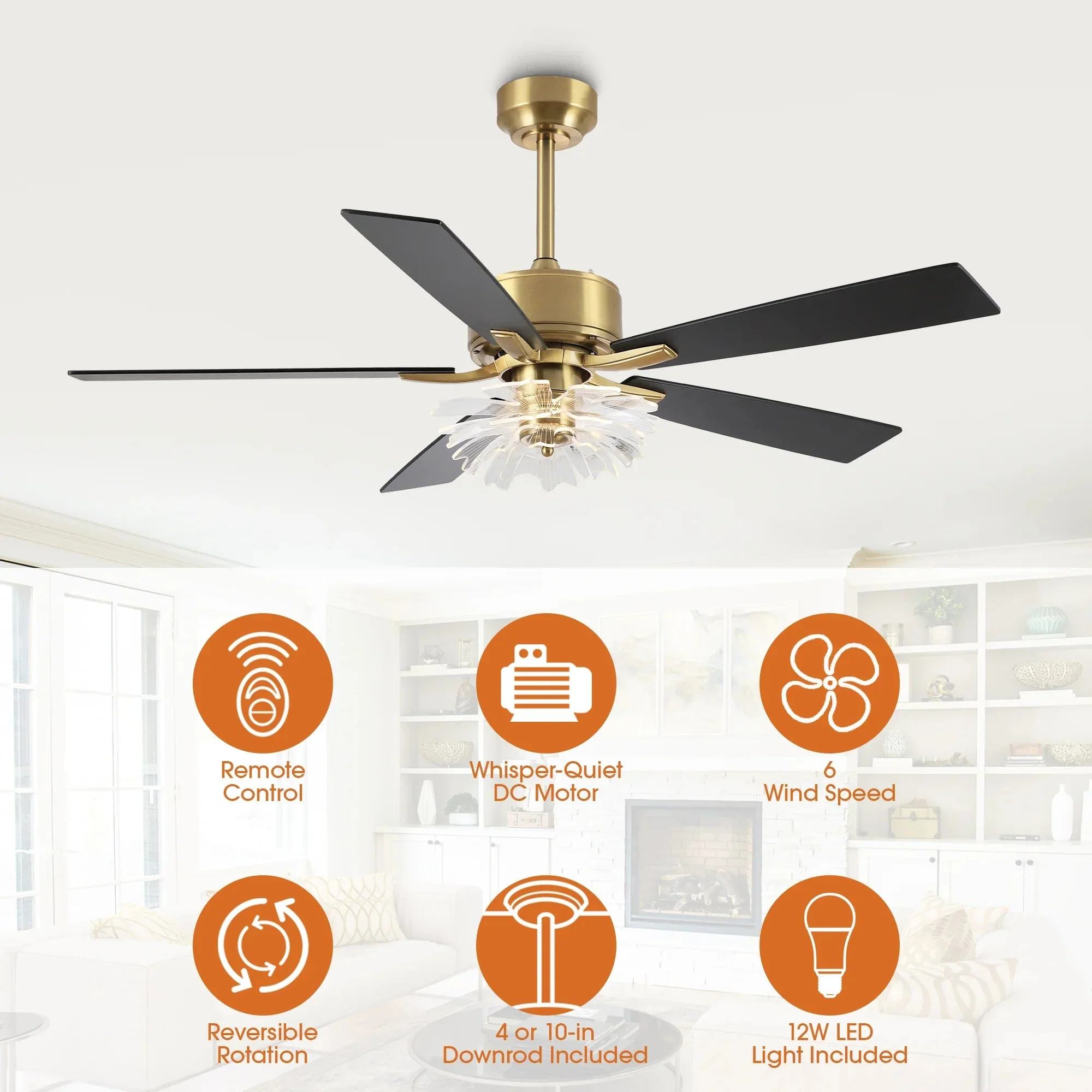 52 Inch Rory Modern Downrod Mount LED Ceiling Fan with Remote Control - Image 5