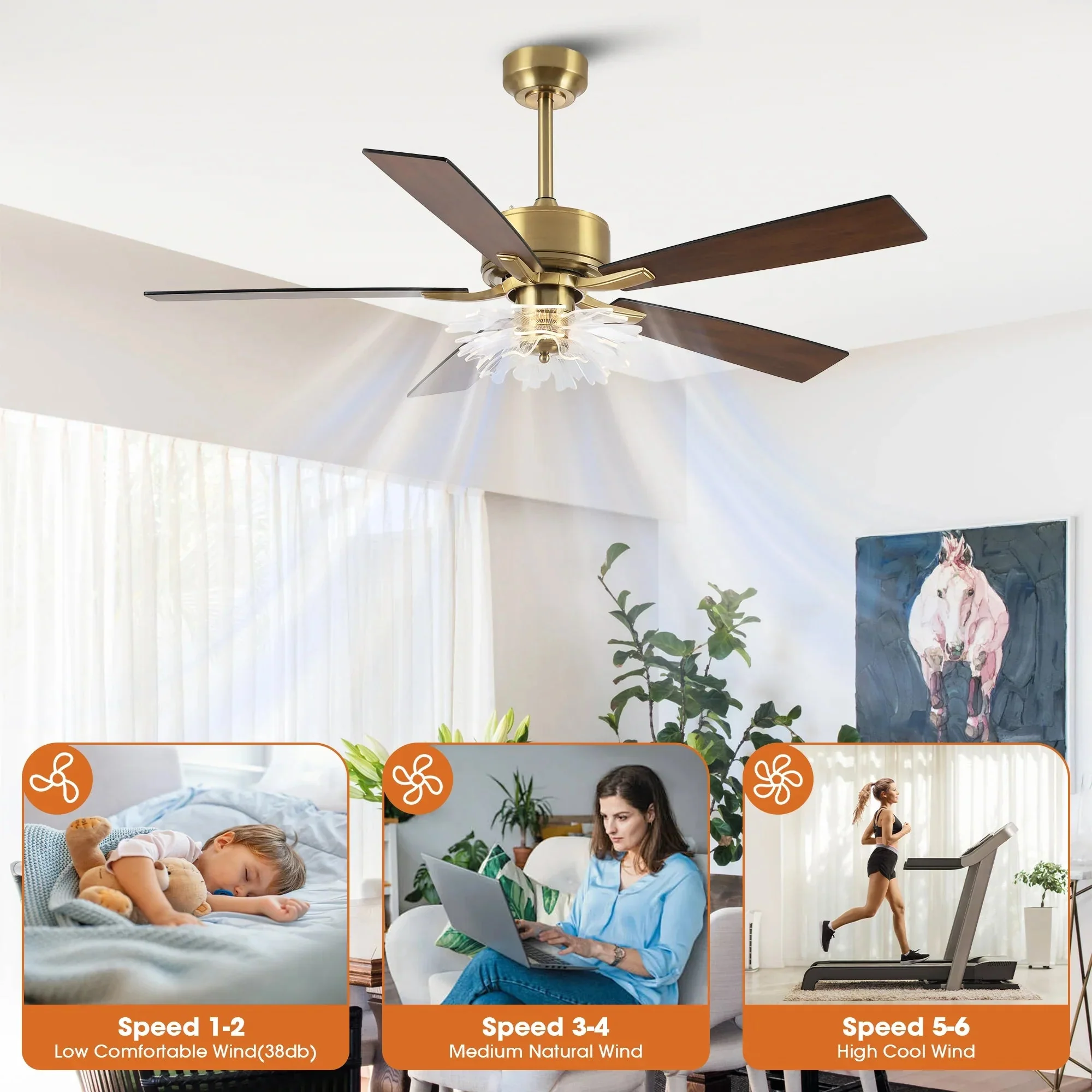 52 Inch Rory Modern Downrod Mount LED Ceiling Fan with Remote Control - Image 6
