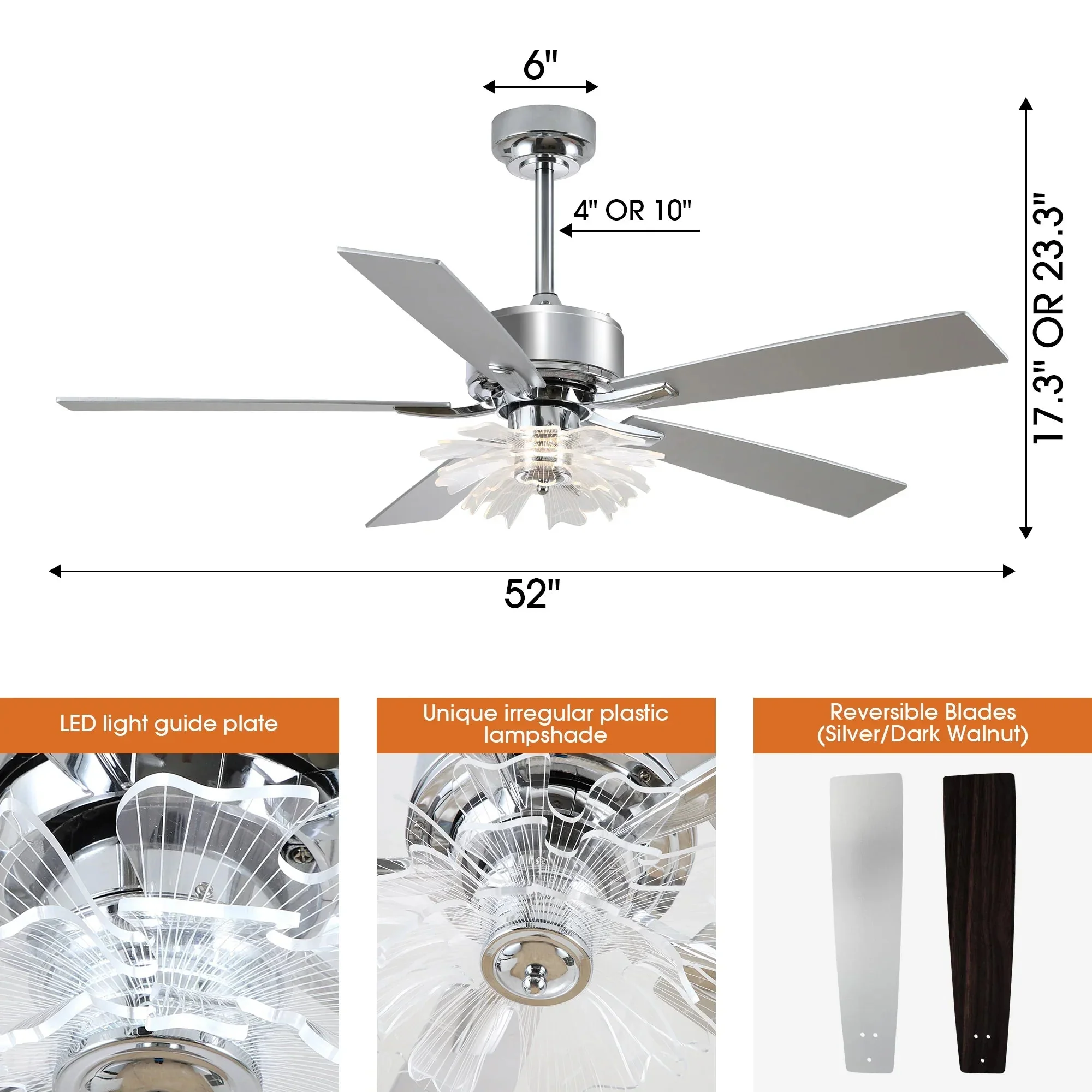 52 Inch Rory Modern Downrod Mount LED Ceiling Fan with Remote Control - Image 7