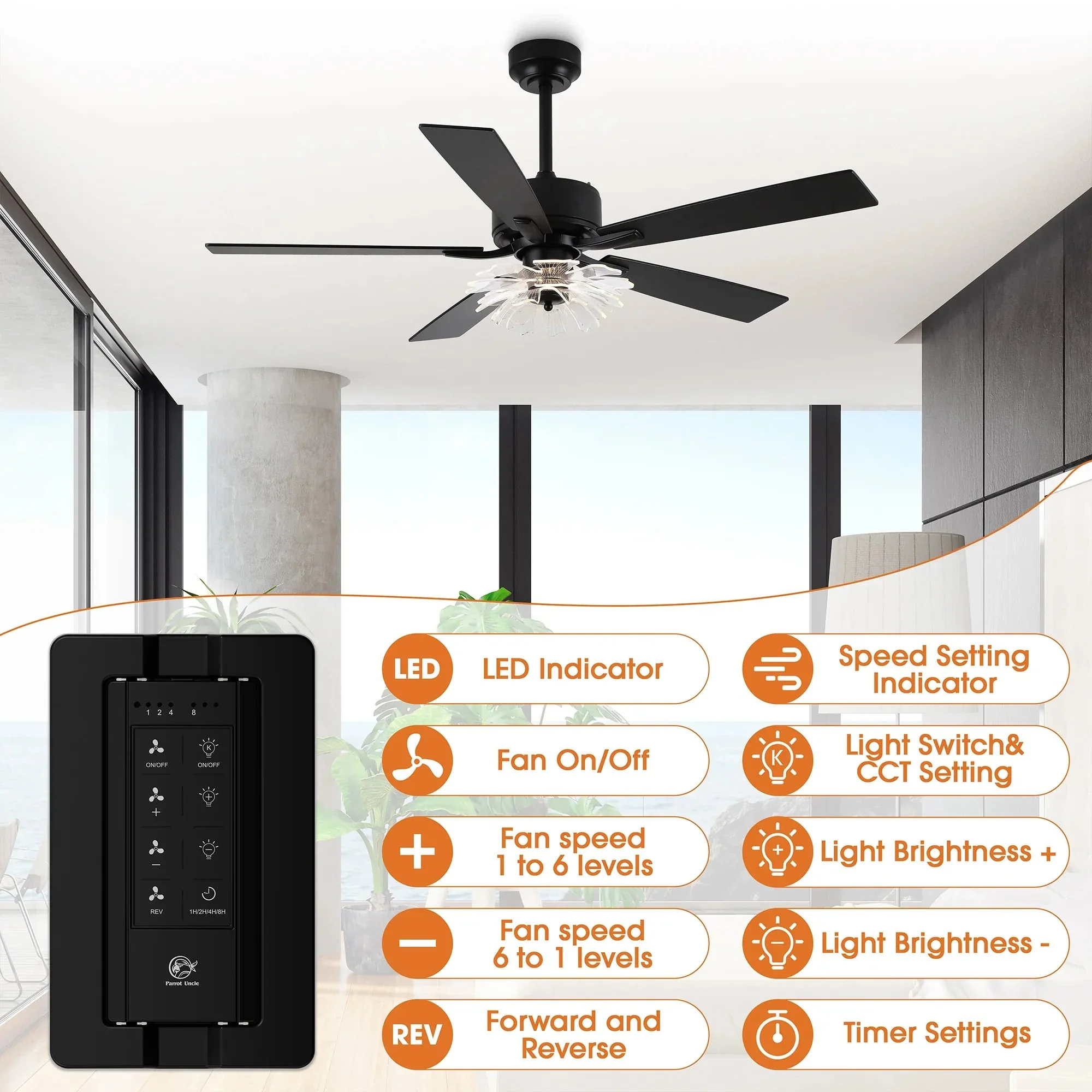 52 Inch Rory Modern Downrod Mount LED Ceiling Fan with Remote Control - Image 8