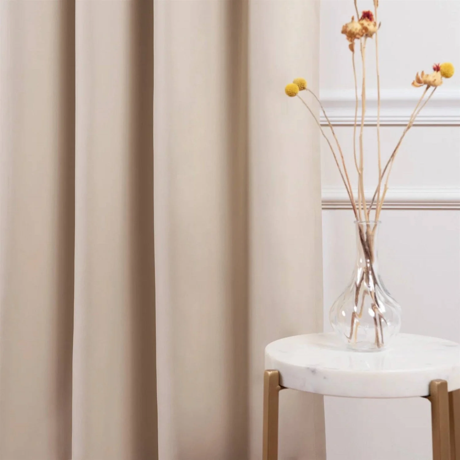 52 x 120 inch Solid Beige Cream Thermal Blackout Curtain Panels - Set of 2 - Image 5