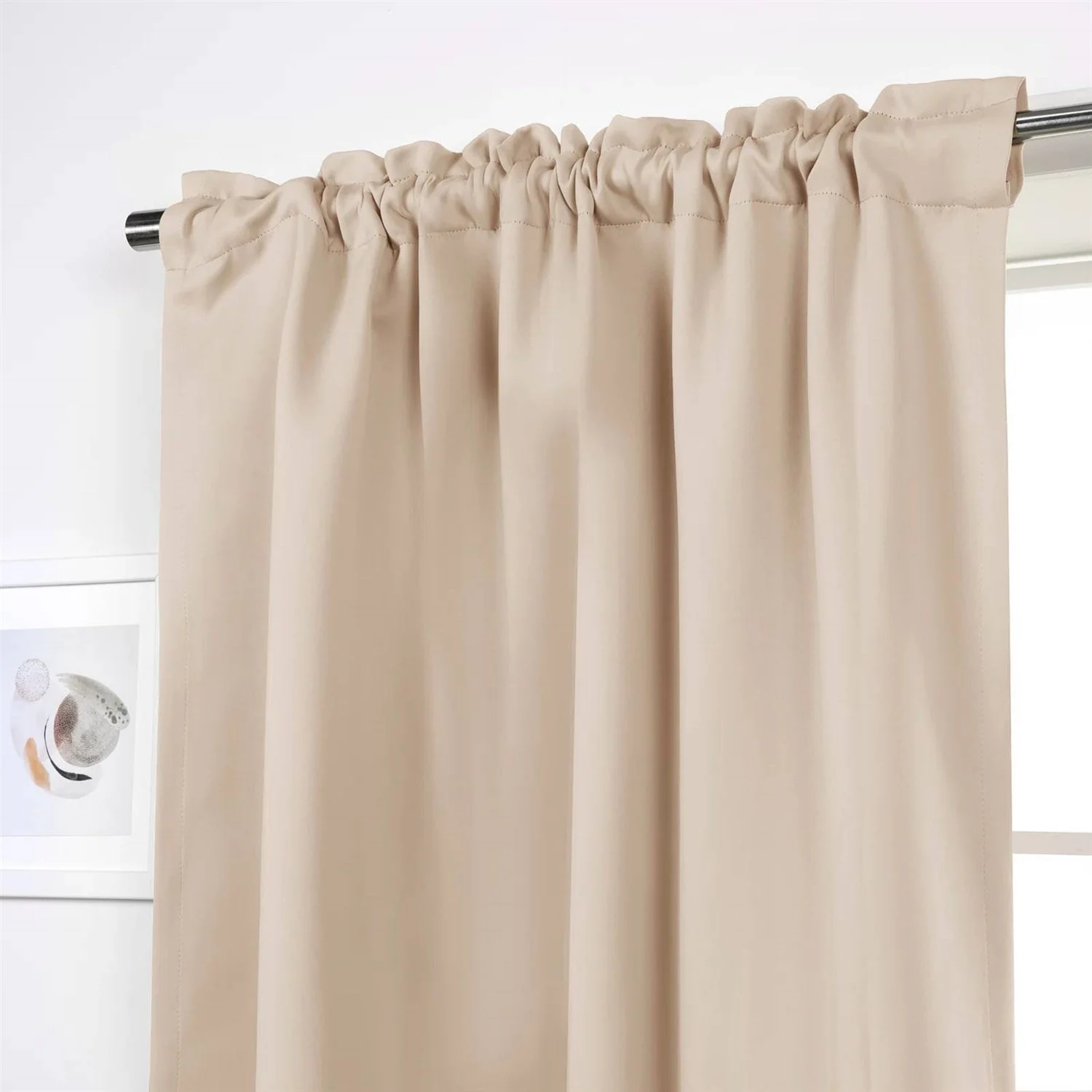 52 x 132 inch Solid Beige Cream Thermal Blackout Curtain Panels - Set of 2 - Image 2