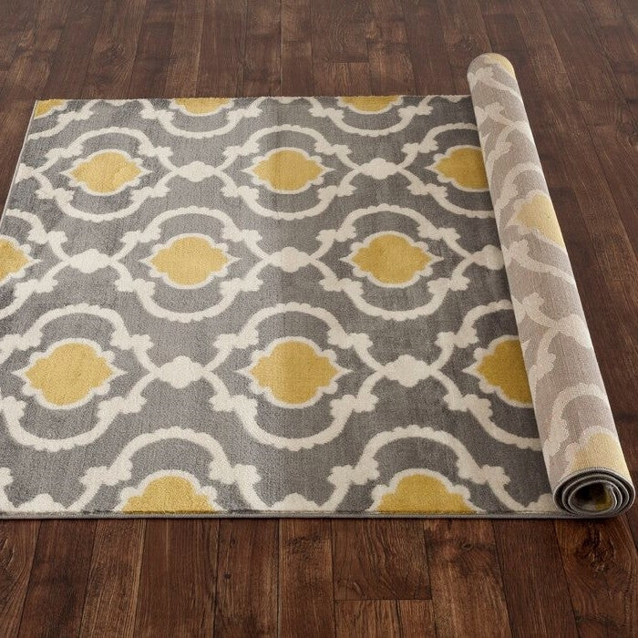 5'3" x 7'3"' Grey Yellow Trellis Geometric Polpropylene Area Rug - Image 2