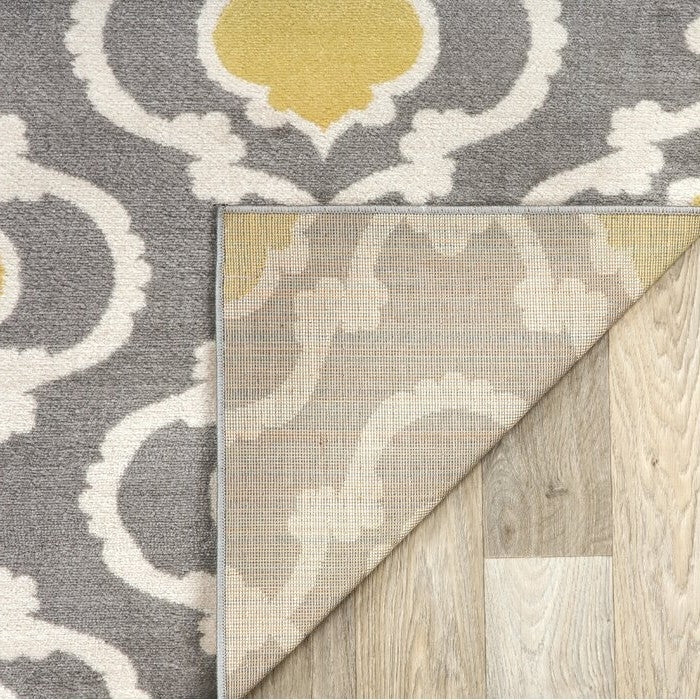 5'3" x 7'3"' Grey Yellow Trellis Geometric Polpropylene Area Rug - Image 3