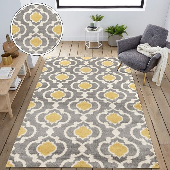 5'3" x 7'3"' Grey Yellow Trellis Geometric Polpropylene Area Rug - Image 4