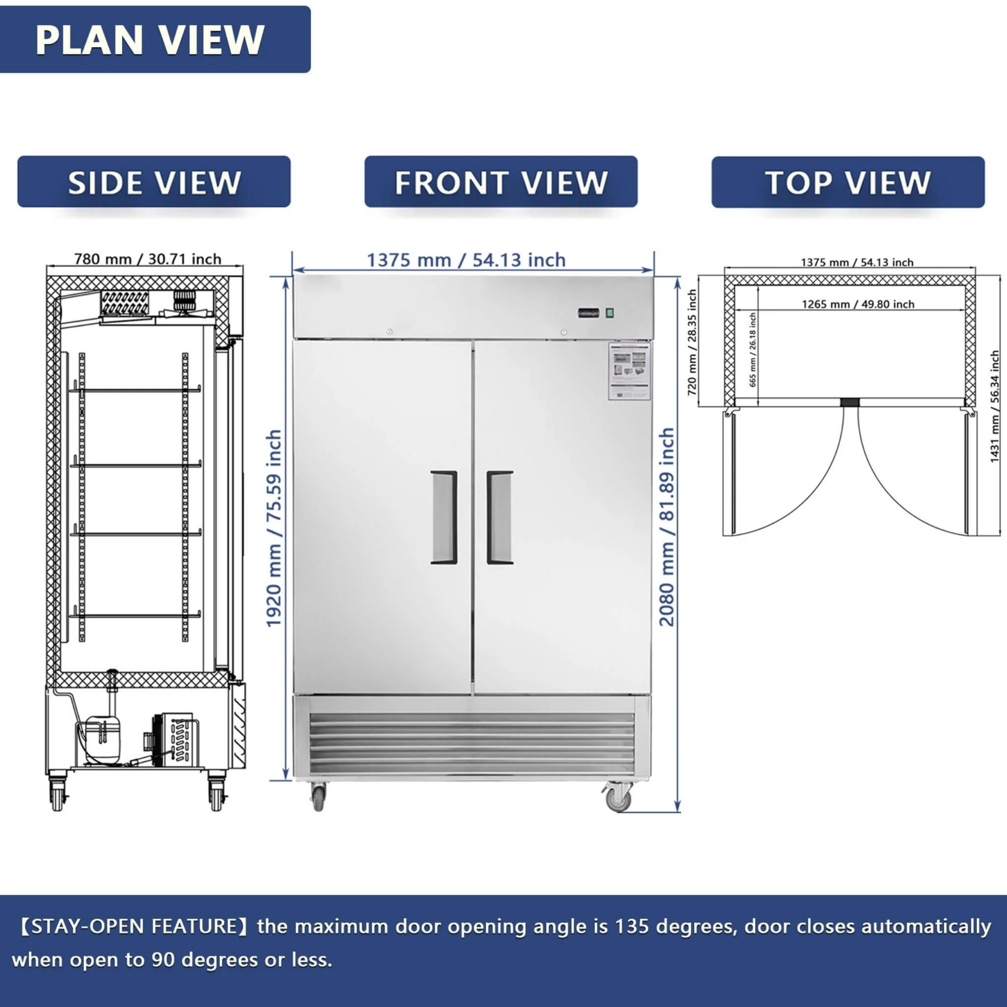 54-Inch 42.2 Cu.Ft Commercial Stainless Steel 2-Section Upright Reach-In Freezer (SAK35148) - Image 13