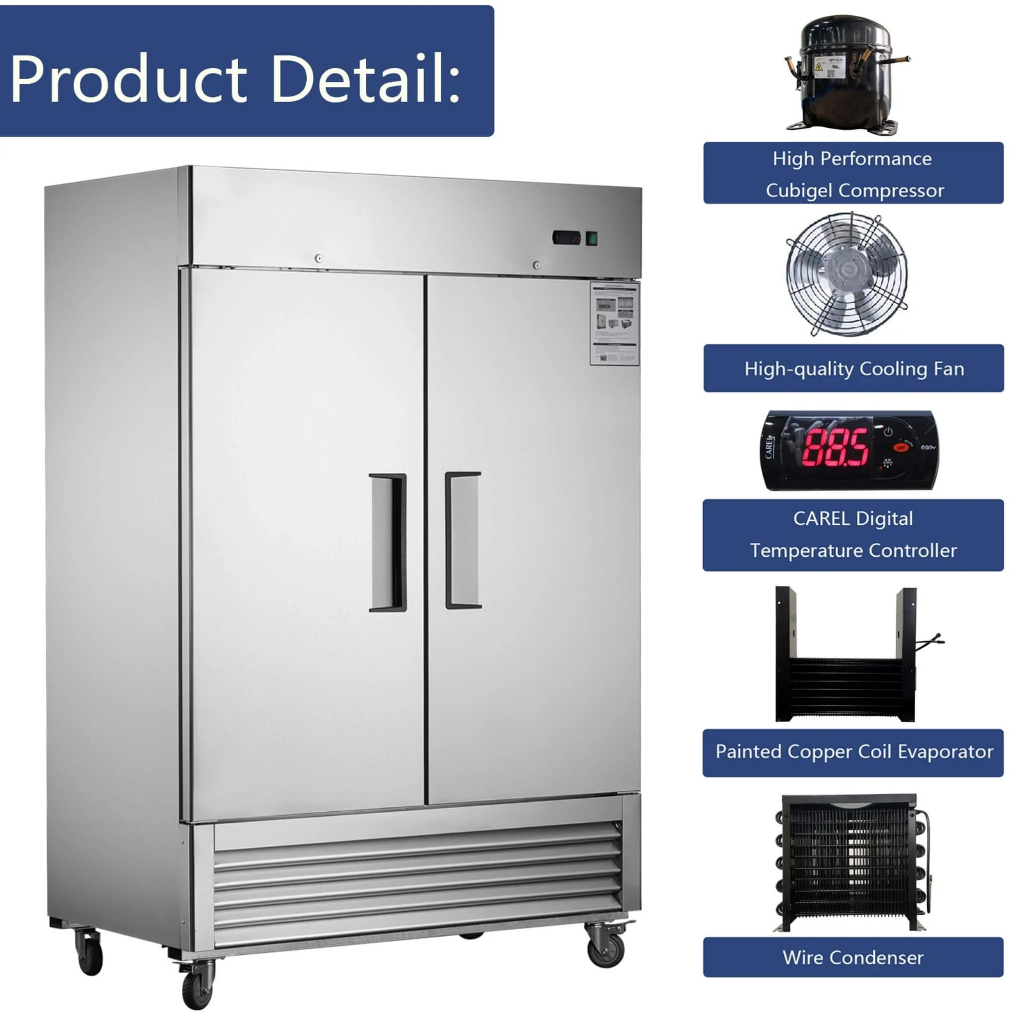 54-Inch 42.2 Cu.Ft Commercial Stainless Steel 2-Section Upright Reach-In Freezer (SAK35148) - Image 6