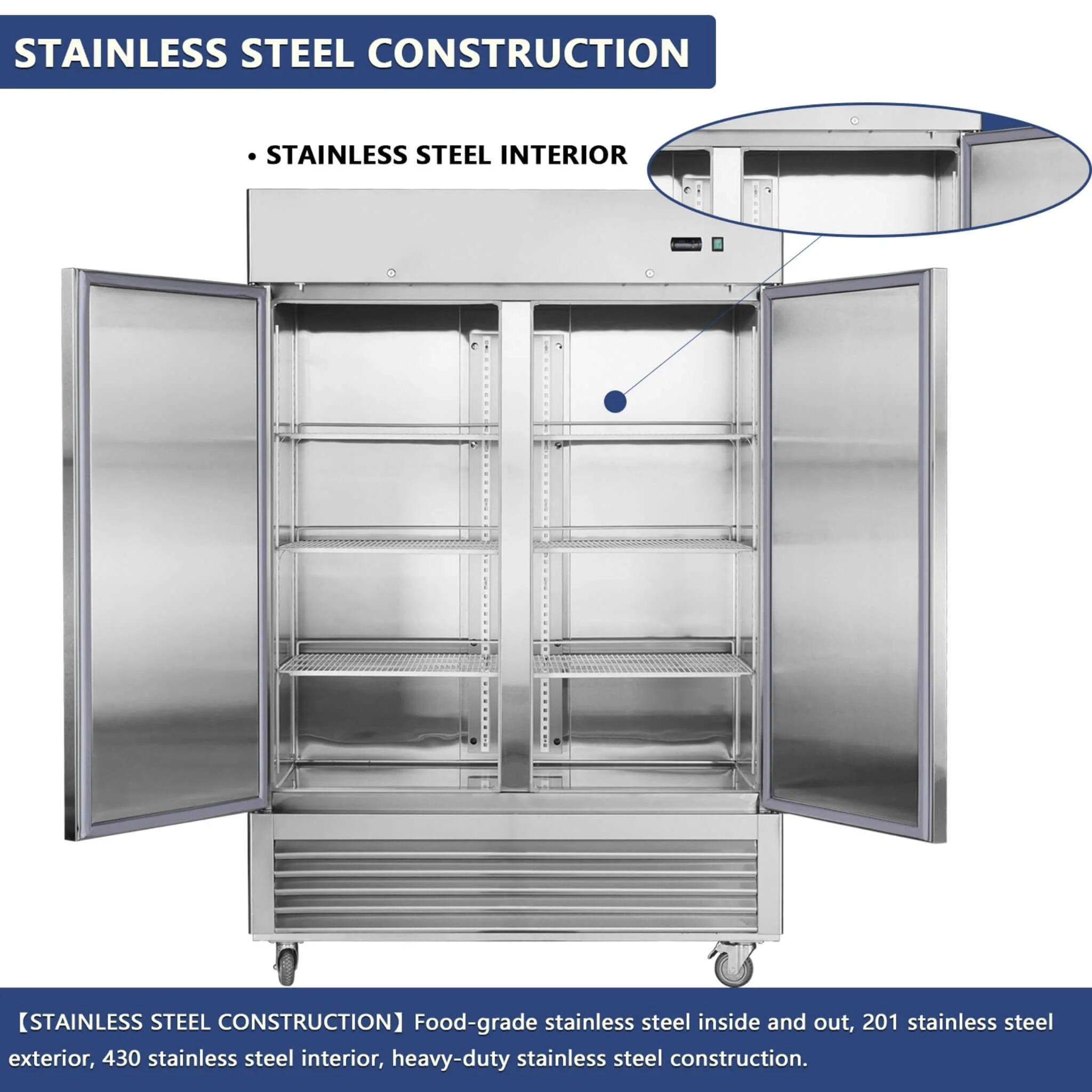 54-Inch 42.2 Cu.Ft Commercial Stainless Steel 2-Section Upright Reach-In Freezer (SAK35148) - Image 8