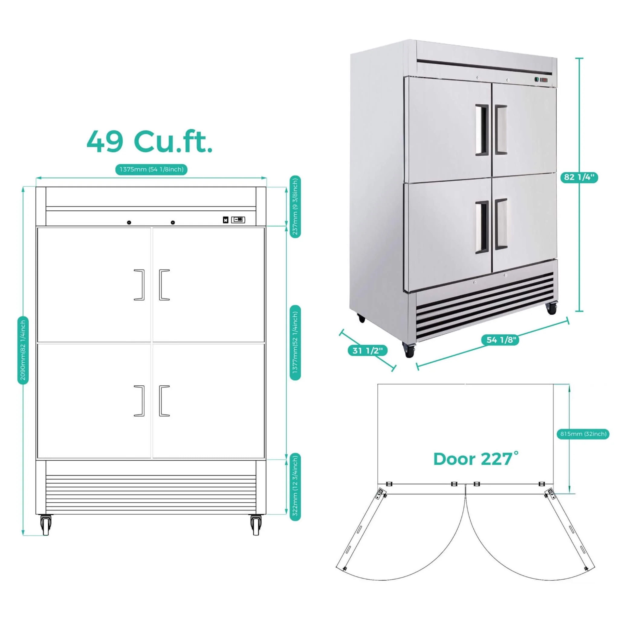 54-Inch 49 Cu.Ft Commercial 6-Shelves Stainless Steel Reach-In Freezer (SAK10247) - Image 15