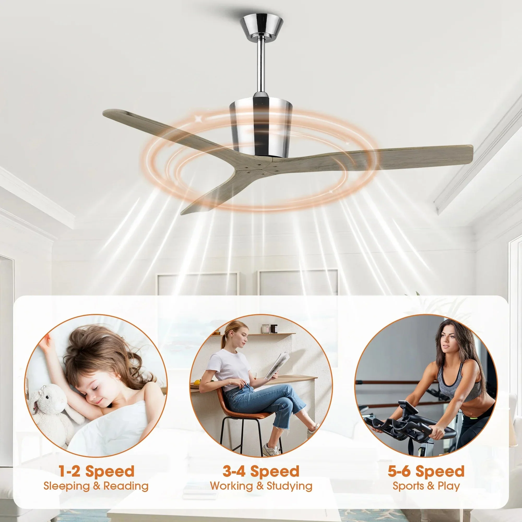 54 Inch Dylan Solid Wood Blades Downrod Mount Ceiling Fan with Remote Control - Image 4