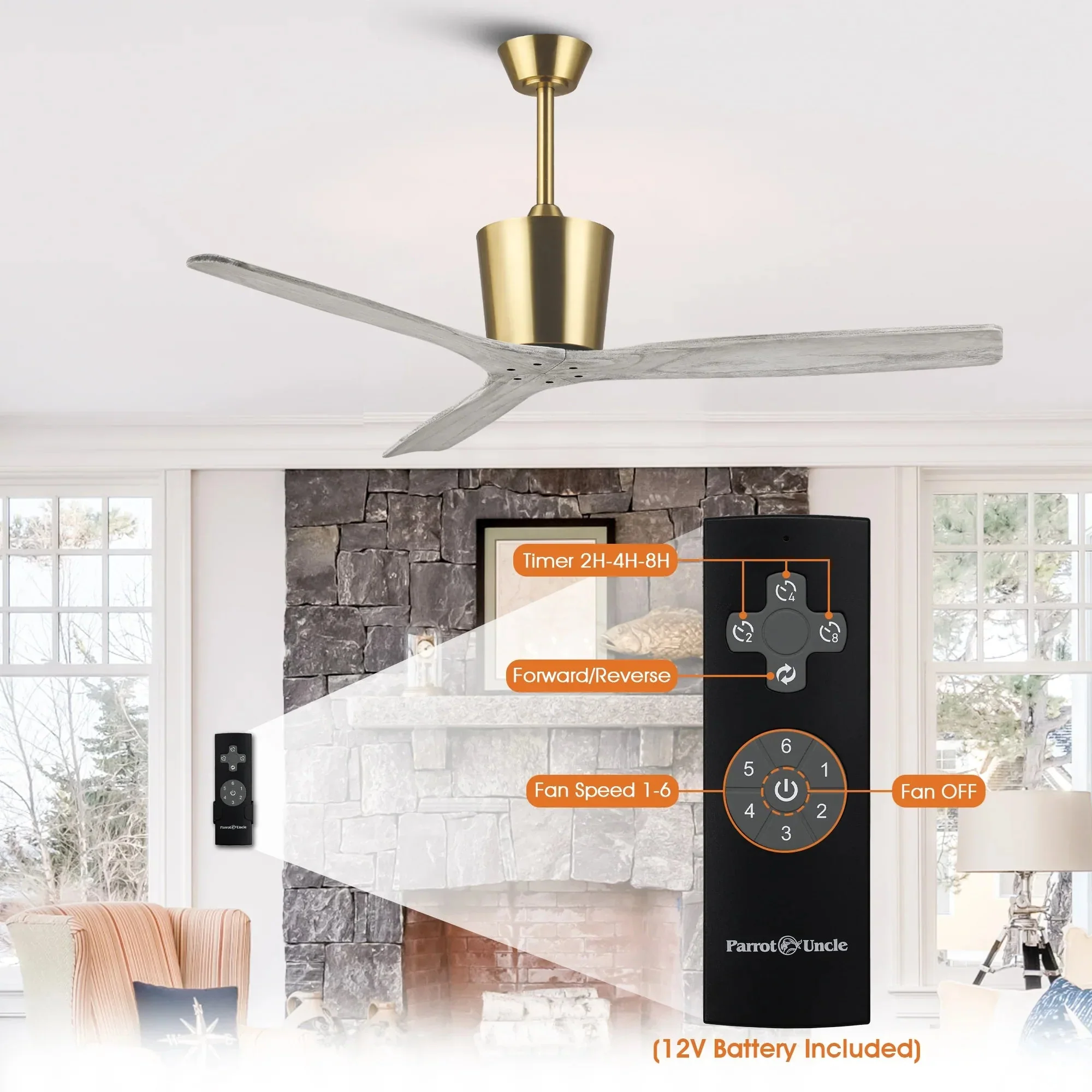 54 Inch Dylan Solid Wood Blades Downrod Mount Ceiling Fan with Remote Control - Image 5