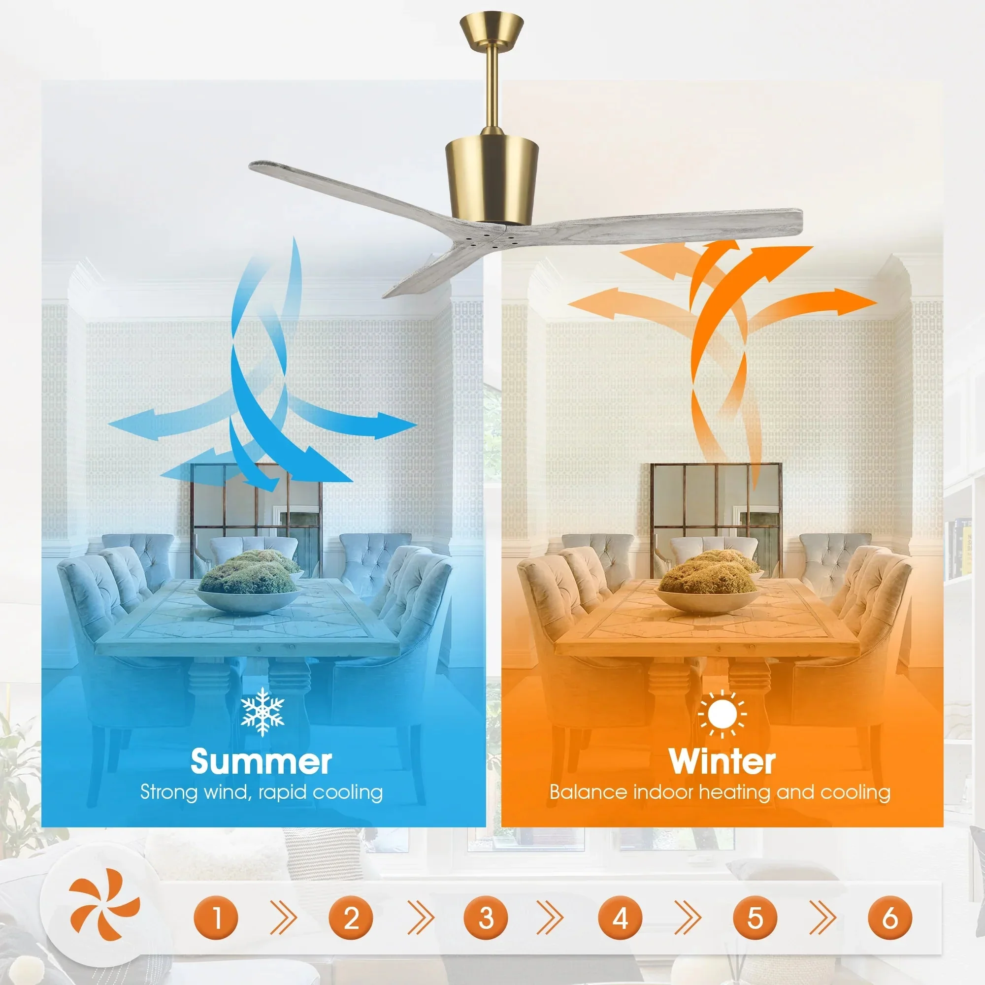 54 Inch Dylan Solid Wood Blades Downrod Mount Ceiling Fan with Remote Control - Image 7