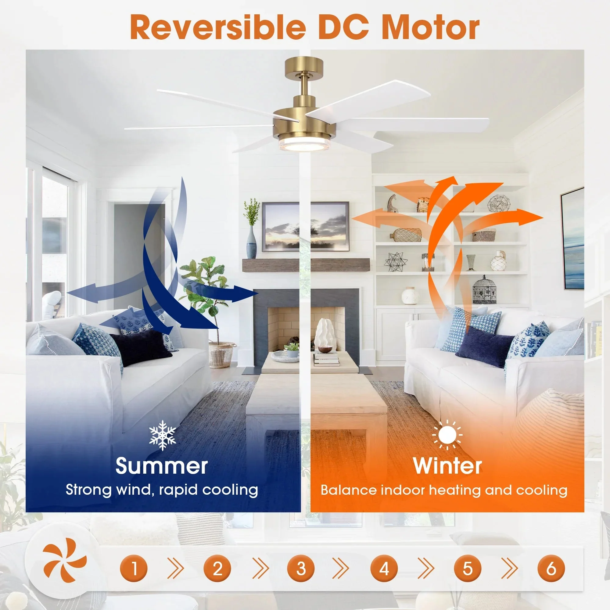54 Inch Kama Modern Downrod Mount Ceiling Fan with Remote Control and LED Light - Image 3