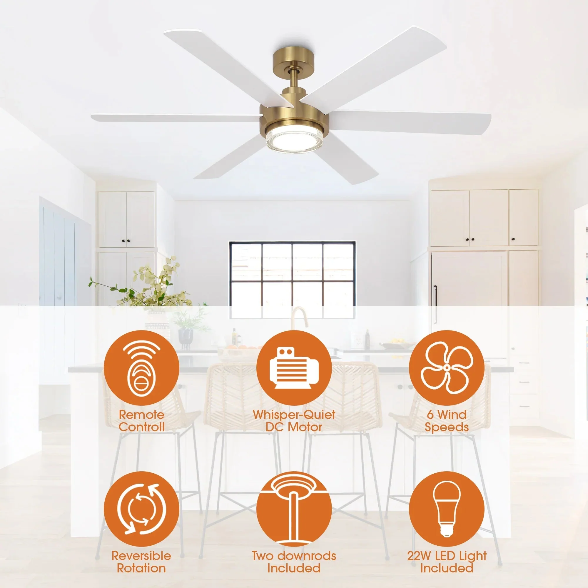 54 Inch Kama Modern Downrod Mount Ceiling Fan with Remote Control and LED Light - Image 5
