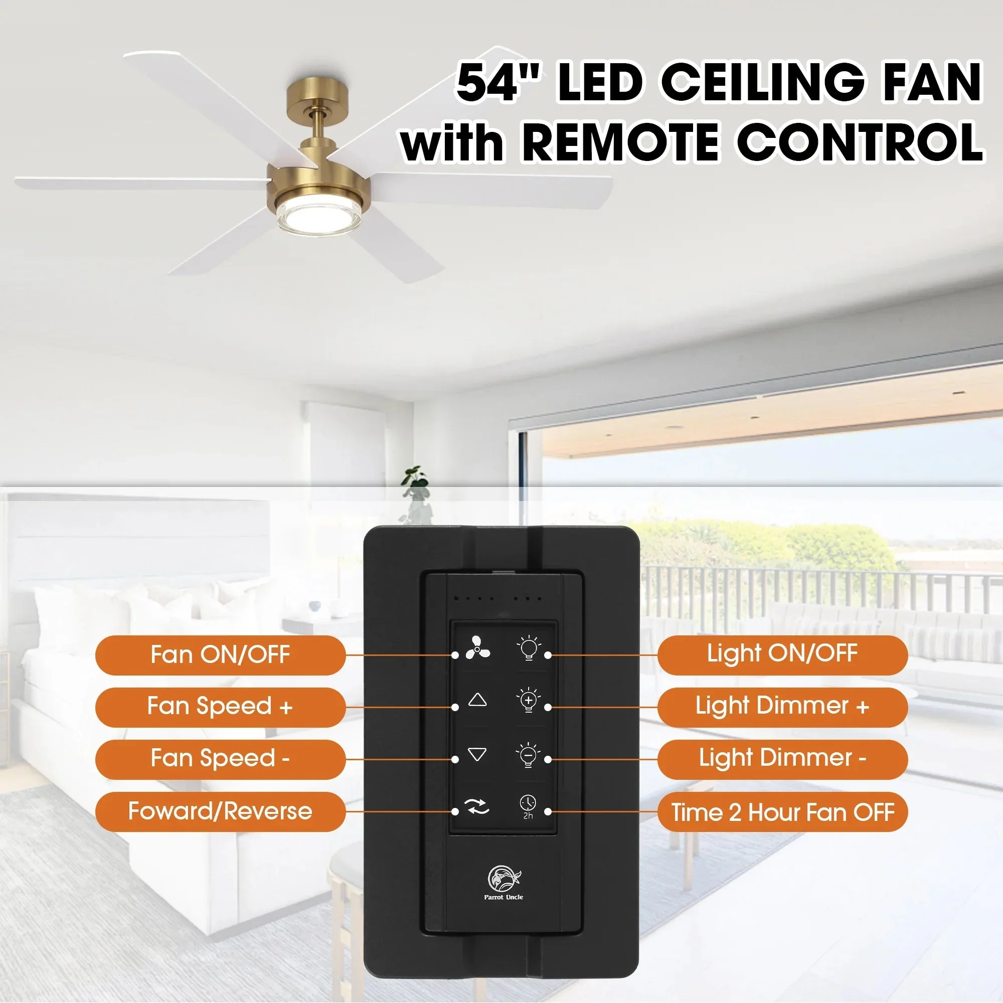 54 Inch Kama Modern Downrod Mount Ceiling Fan with Remote Control and LED Light - Image 6