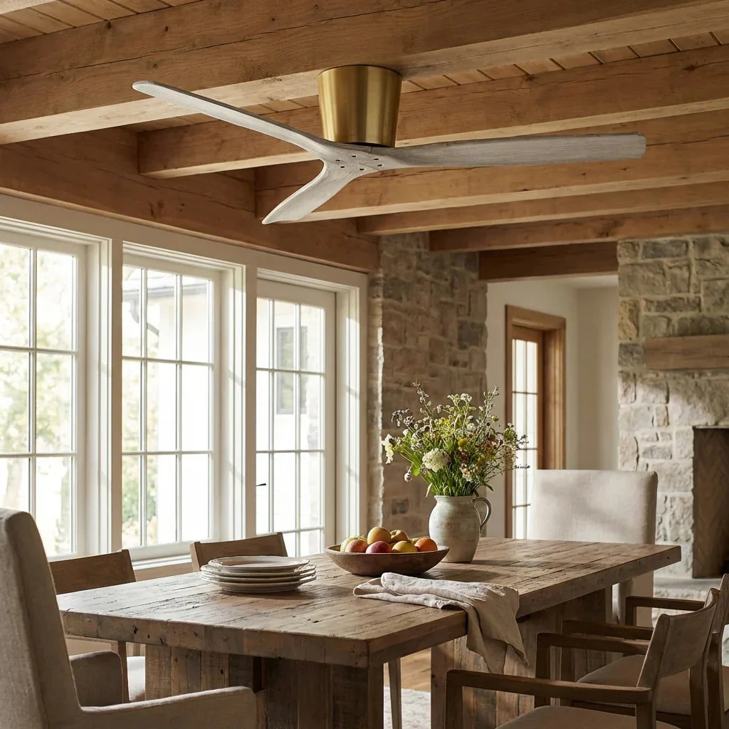 54 Inch Ward Solid Wood Blades Flush Mount Ceiling Fan with Remote Control - Image 2