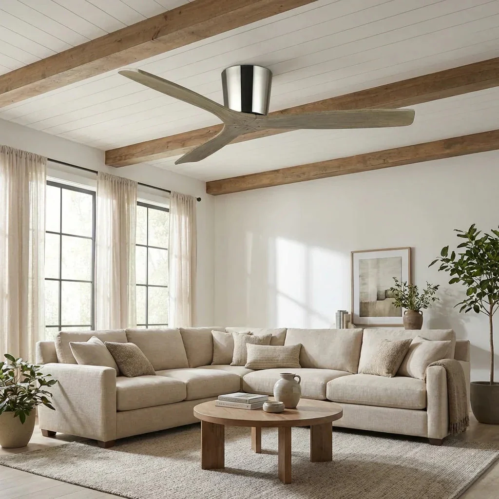 54 Inch Ward Solid Wood Blades Flush Mount Ceiling Fan with Remote Control - Image 3