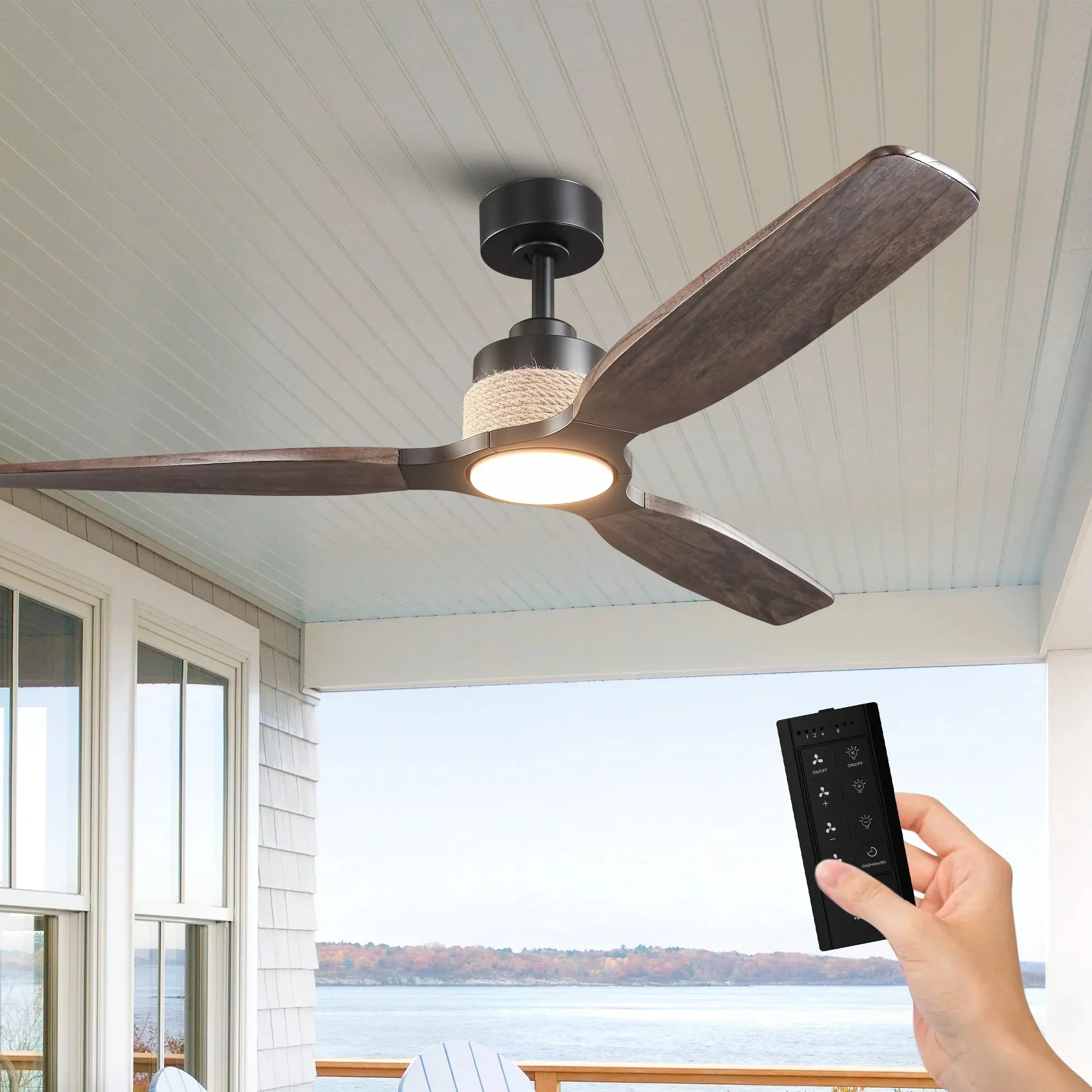 56 Inch Louise Downrod Mount LED Wood Blades Ceiling Fan with Remote Control - Image 11