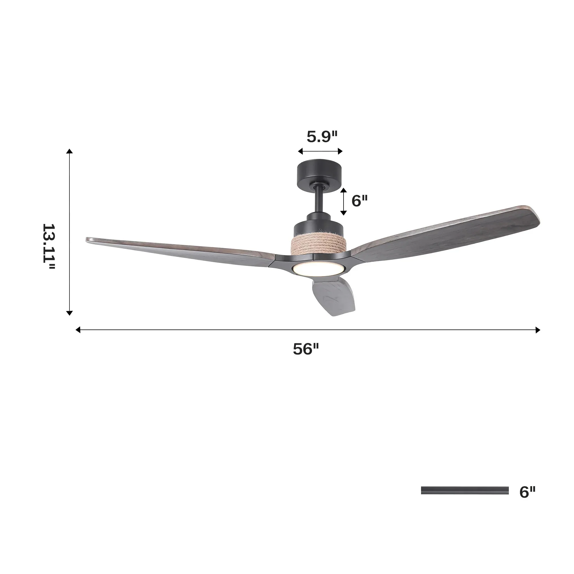 56 Inch Louise Downrod Mount LED Wood Blades Ceiling Fan with Remote Control - Image 16