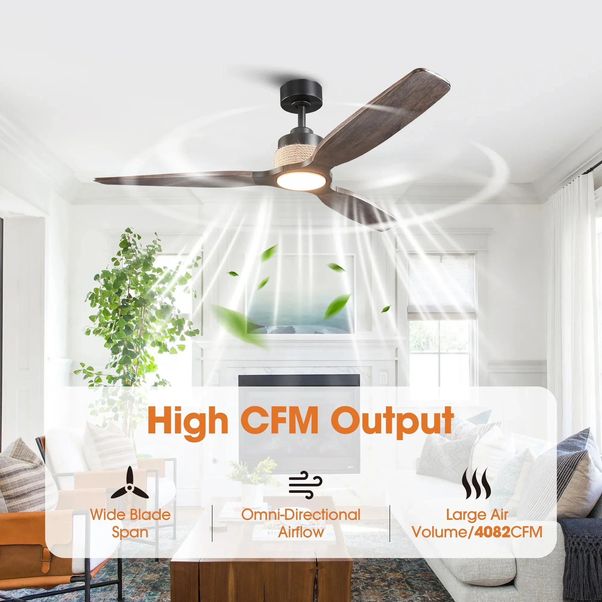 56 Inch Louise Downrod Mount LED Wood Blades Ceiling Fan with Remote Control - Image 5