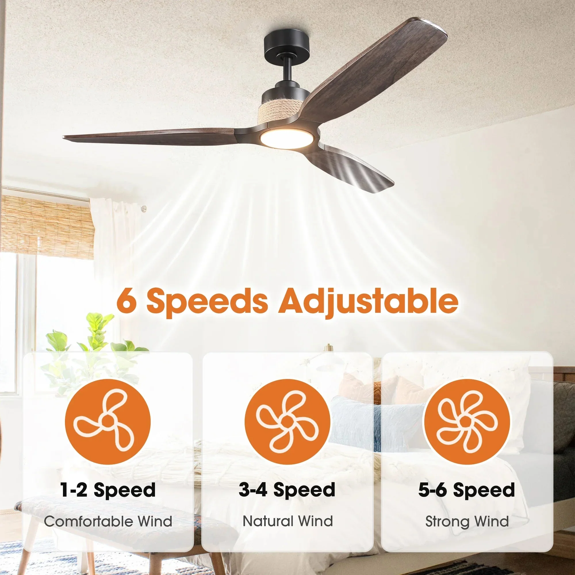 56 Inch Louise Downrod Mount LED Wood Blades Ceiling Fan with Remote Control - Image 8