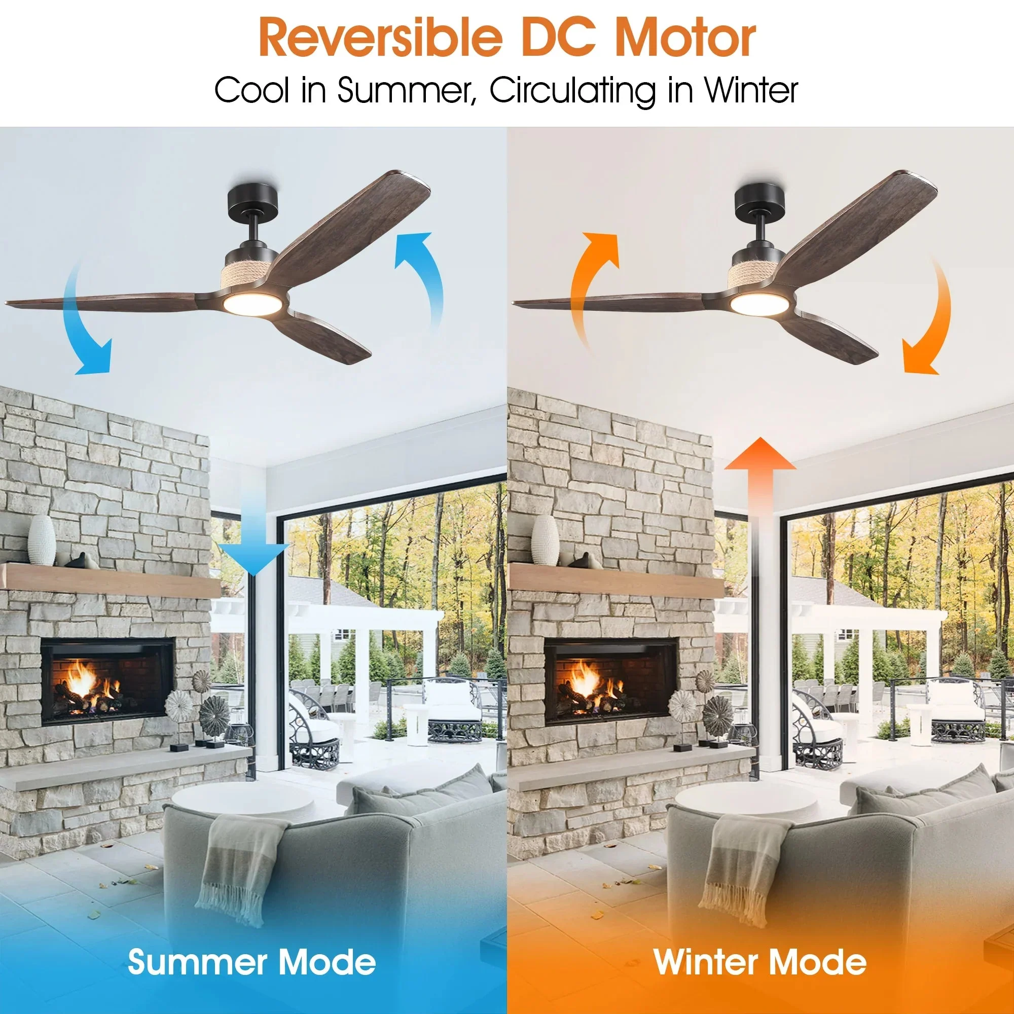 56 Inch Louise Downrod Mount LED Wood Blades Ceiling Fan with Remote Control - Image 9