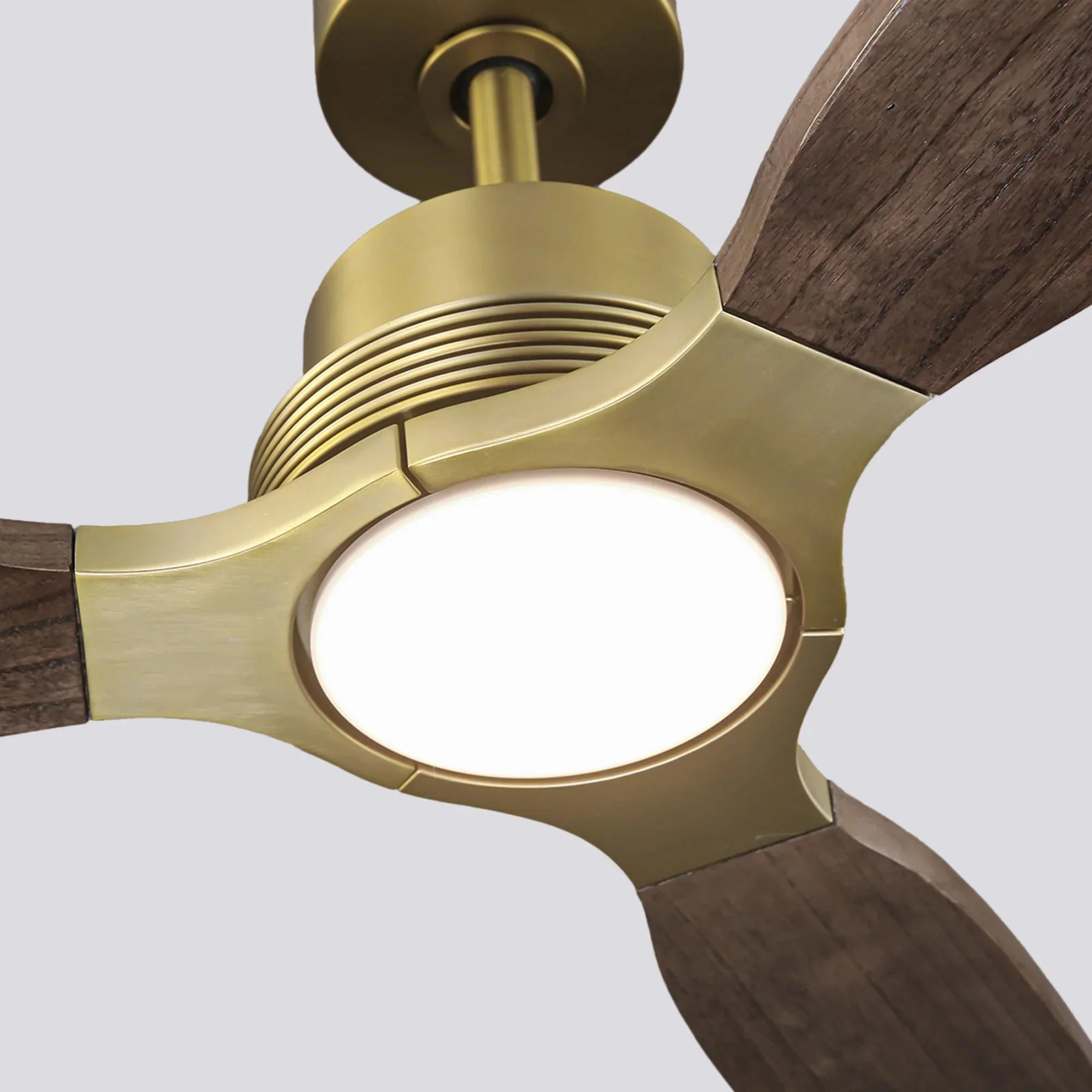 56 Inch Soft Brass Solid Wood Blades LED Ceiling Fan with Remote Control - Image 11