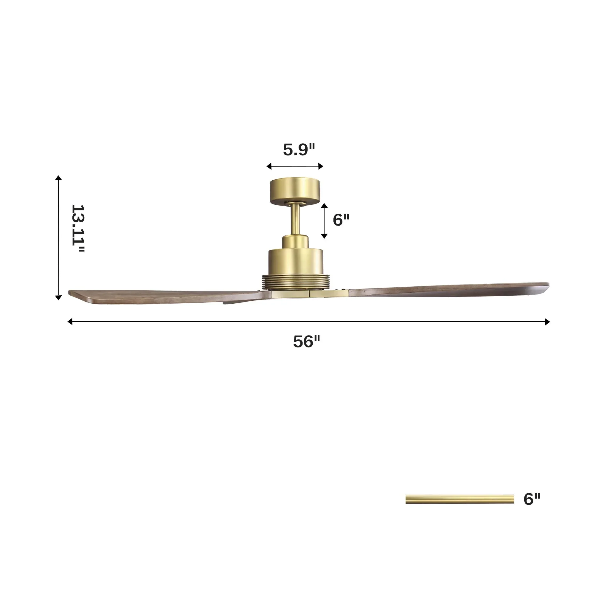 56 Inch Soft Brass Solid Wood Blades LED Ceiling Fan with Remote Control - Image 15