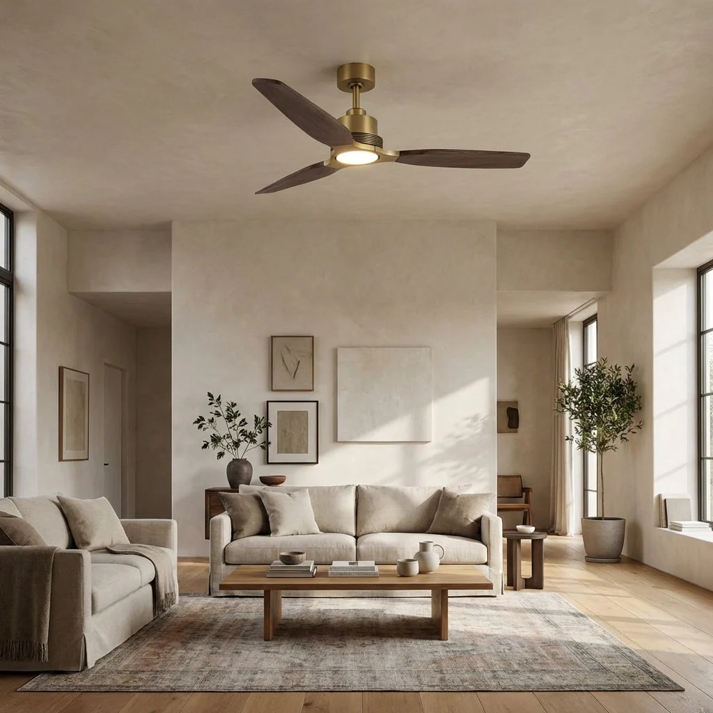 56 Inch Soft Brass Solid Wood Blades LED Ceiling Fan with Remote Control - Image 2