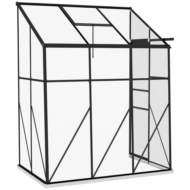 6.3 ft x 4.1 ft Outdoor Polycarbonate Lean-to Greenhouse with Black Metal Frame - Image 2