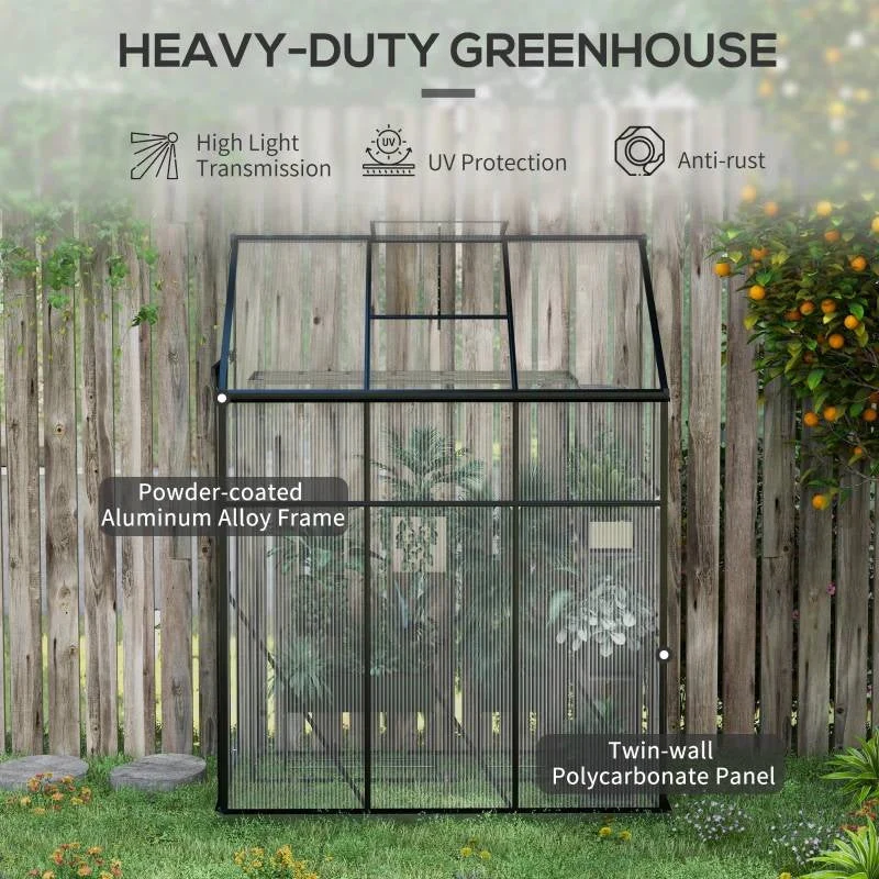 6.3 ft x 4.1 ft Outdoor Polycarbonate Lean-to Greenhouse with Black Metal Frame - Image 3