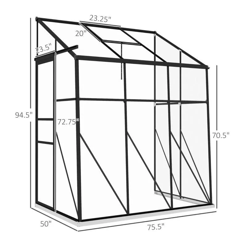 6.3 ft x 4.1 ft Outdoor Polycarbonate Lean-to Greenhouse with Black Metal Frame - Image 5