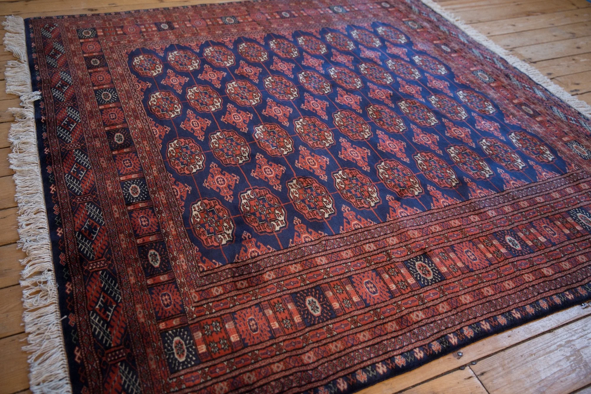 6.5x6.5 Vintage Fine Pakistani Bokhara Design Square Carpet - Image 10