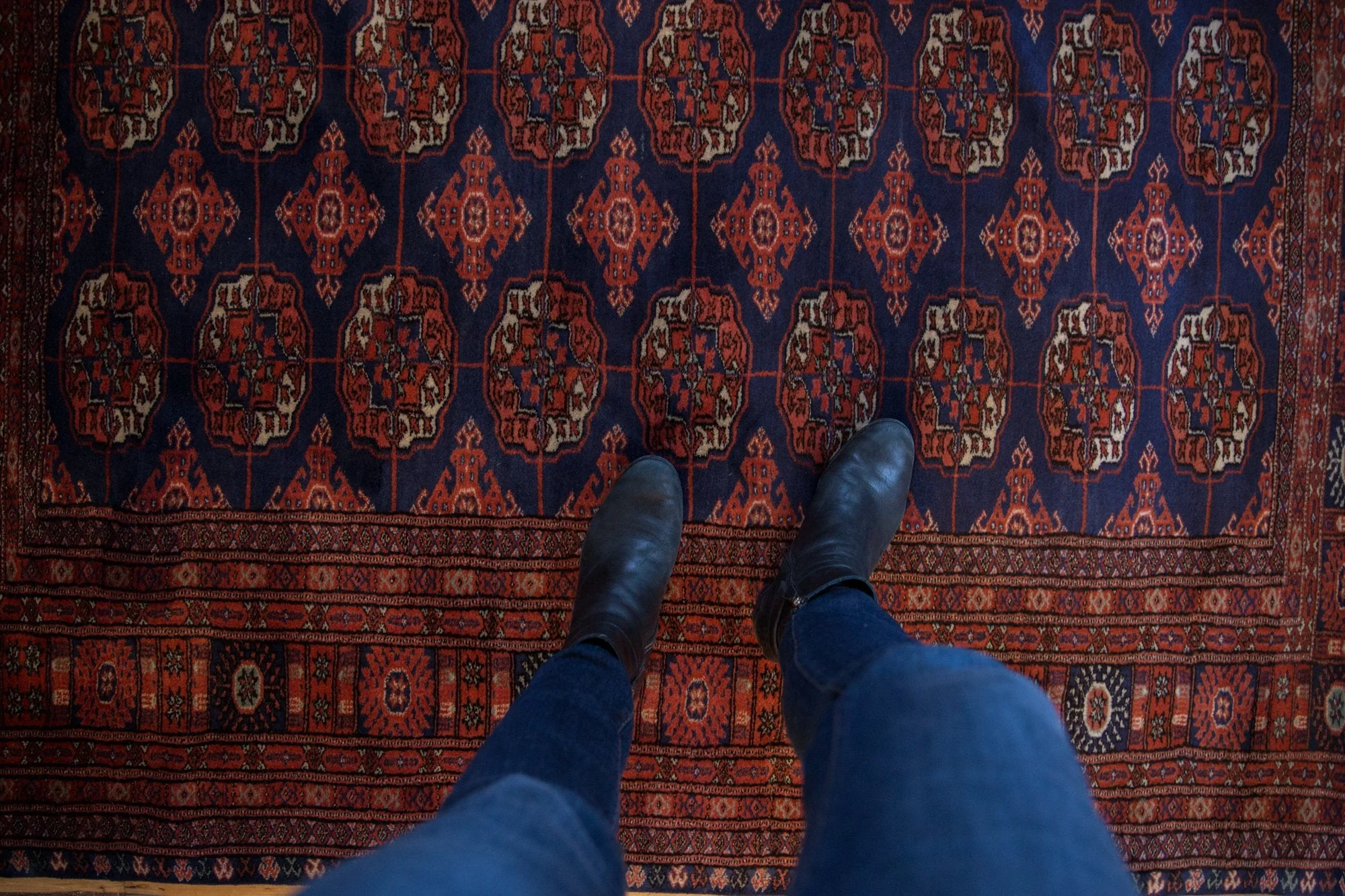 6.5x6.5 Vintage Fine Pakistani Bokhara Design Square Carpet - Image 2