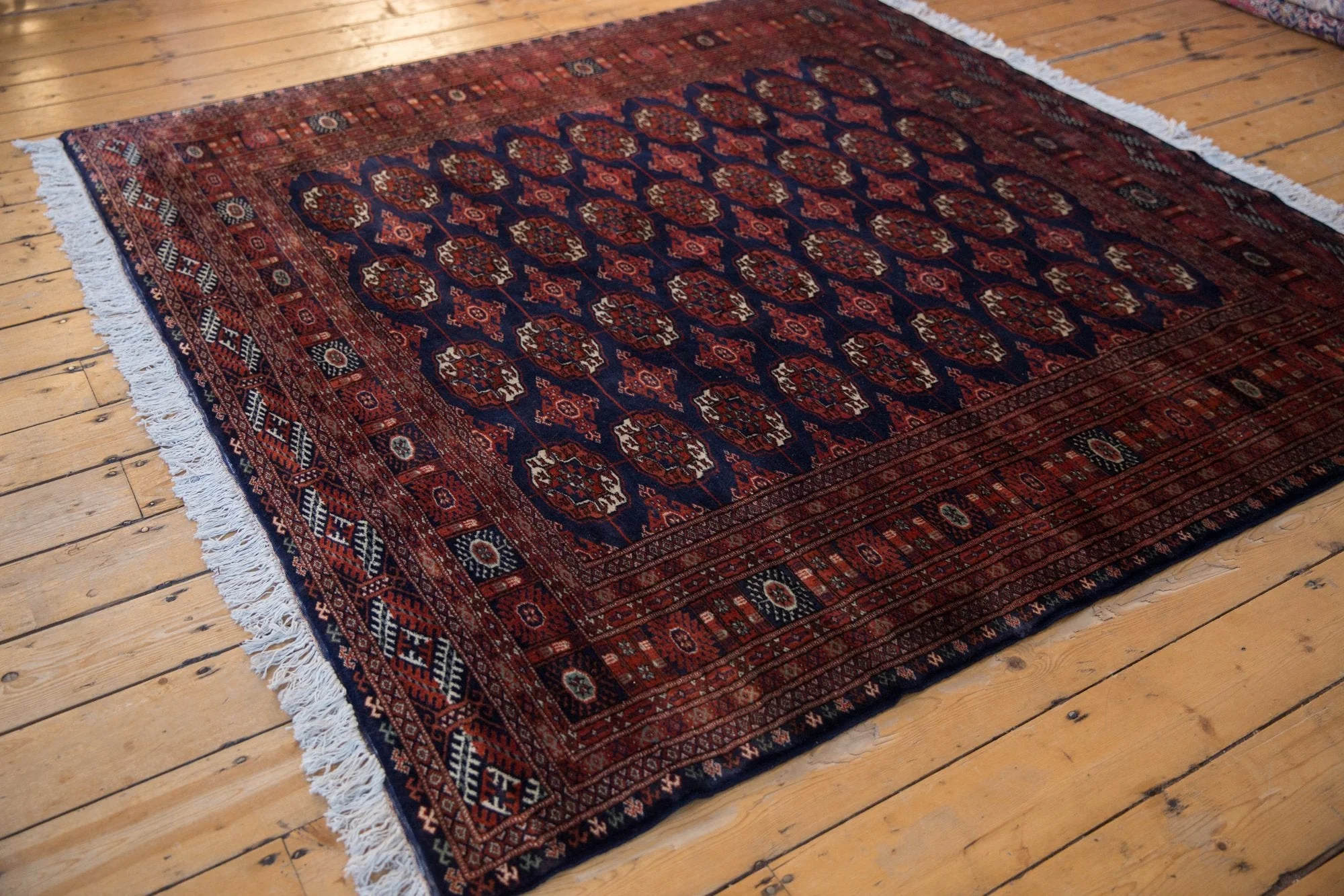 6.5x6.5 Vintage Fine Pakistani Bokhara Design Square Carpet - Image 5