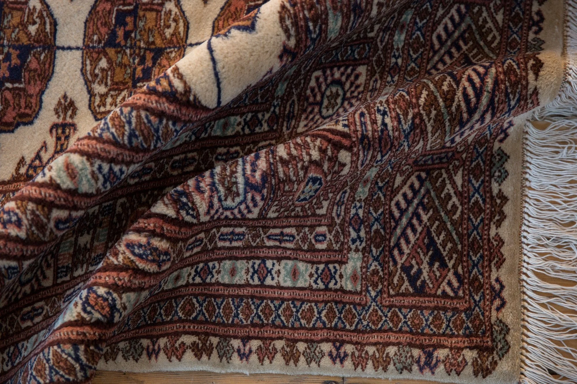 6.5x7 Vintage Fine Pakistani Bokhara Design Square Carpet - Image 10