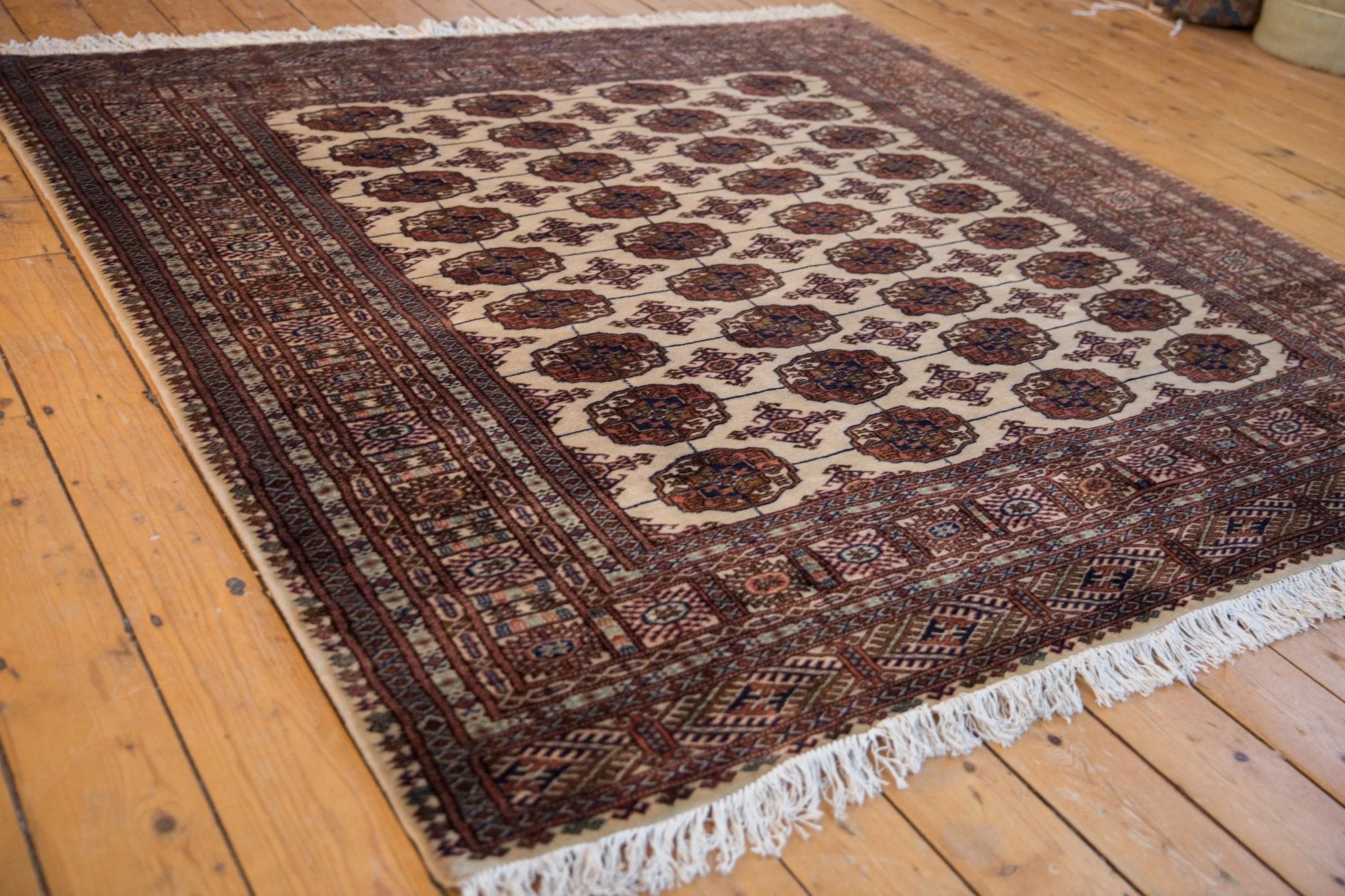 6.5x7 Vintage Fine Pakistani Bokhara Design Square Carpet - Image 3