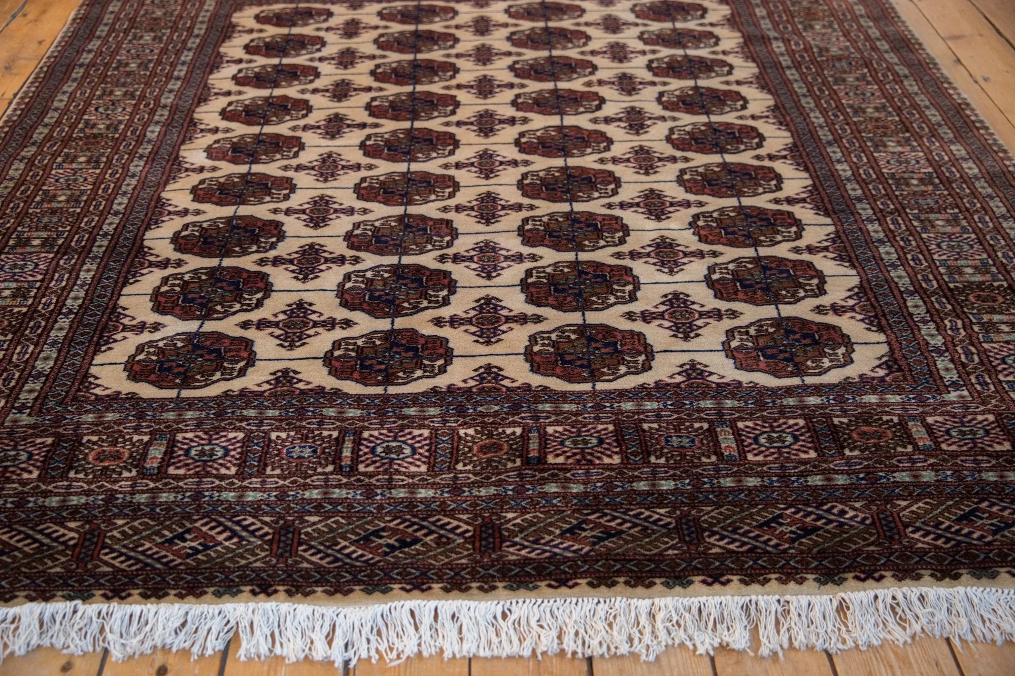 6.5x7 Vintage Fine Pakistani Bokhara Design Square Carpet - Image 4
