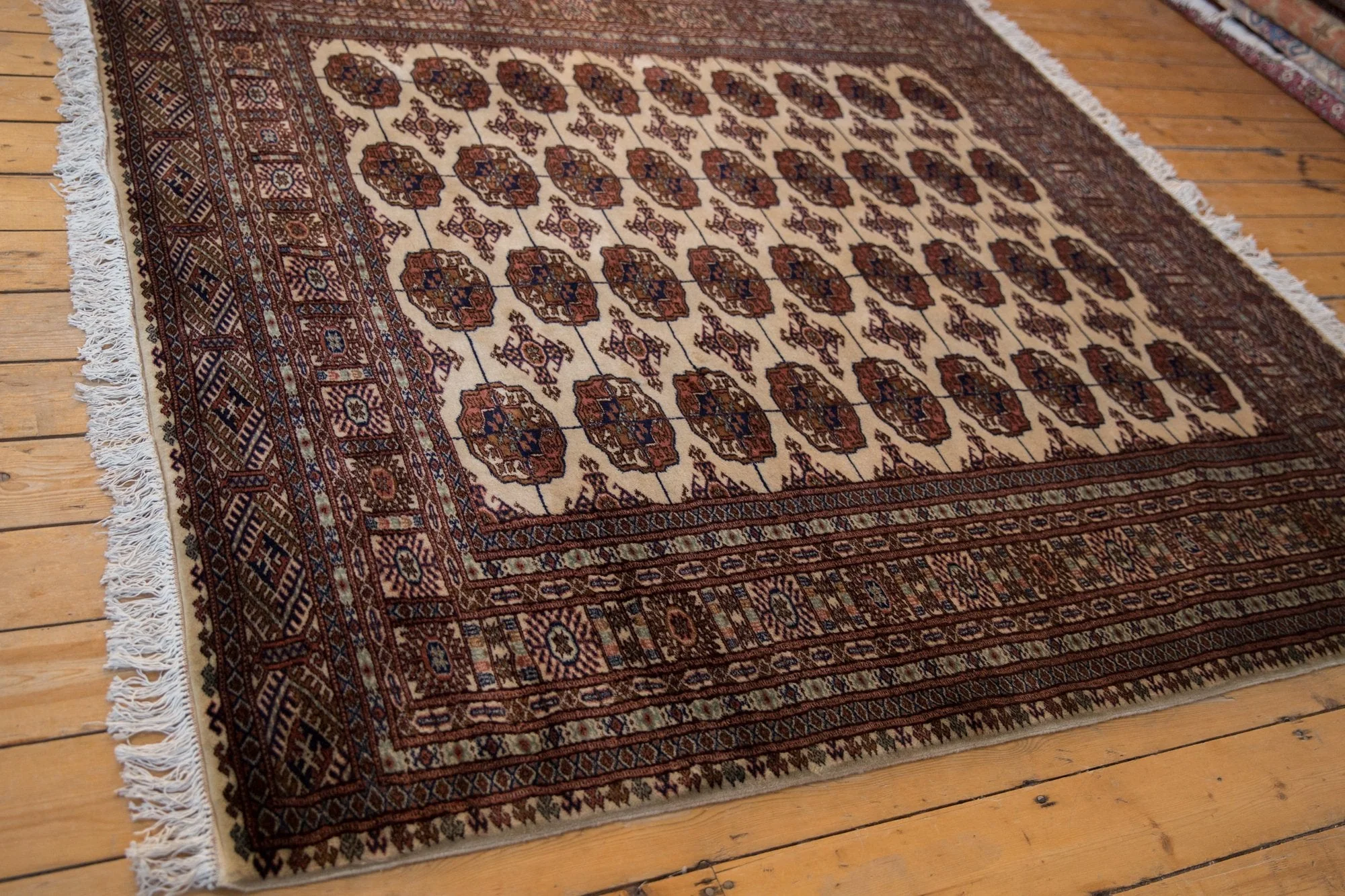 6.5x7 Vintage Fine Pakistani Bokhara Design Square Carpet - Image 5