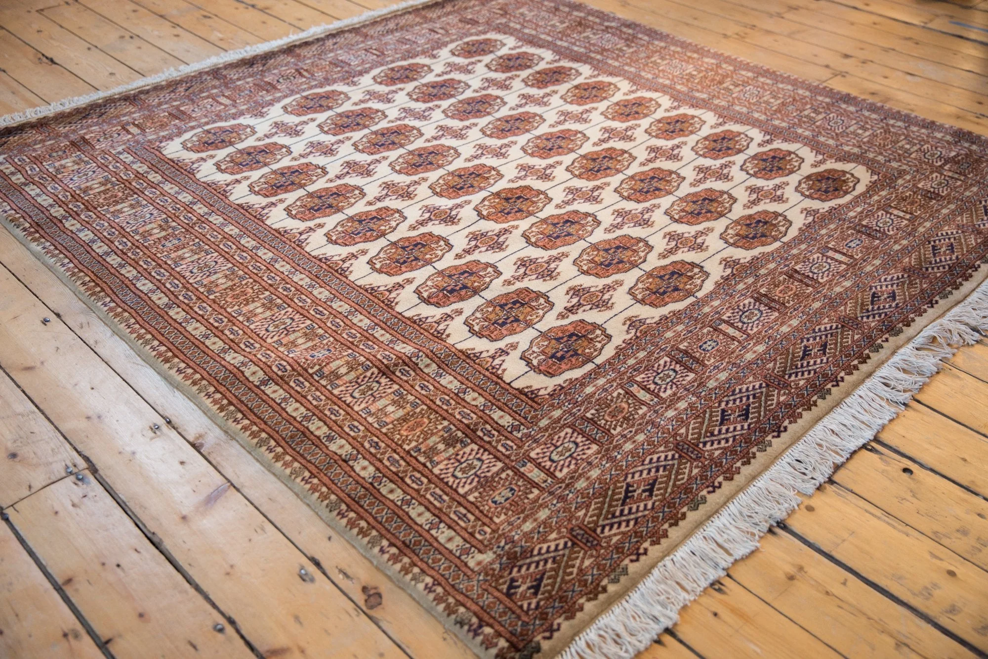 6.5x7 Vintage Fine Pakistani Bokhara Design Square Carpet - Image 6