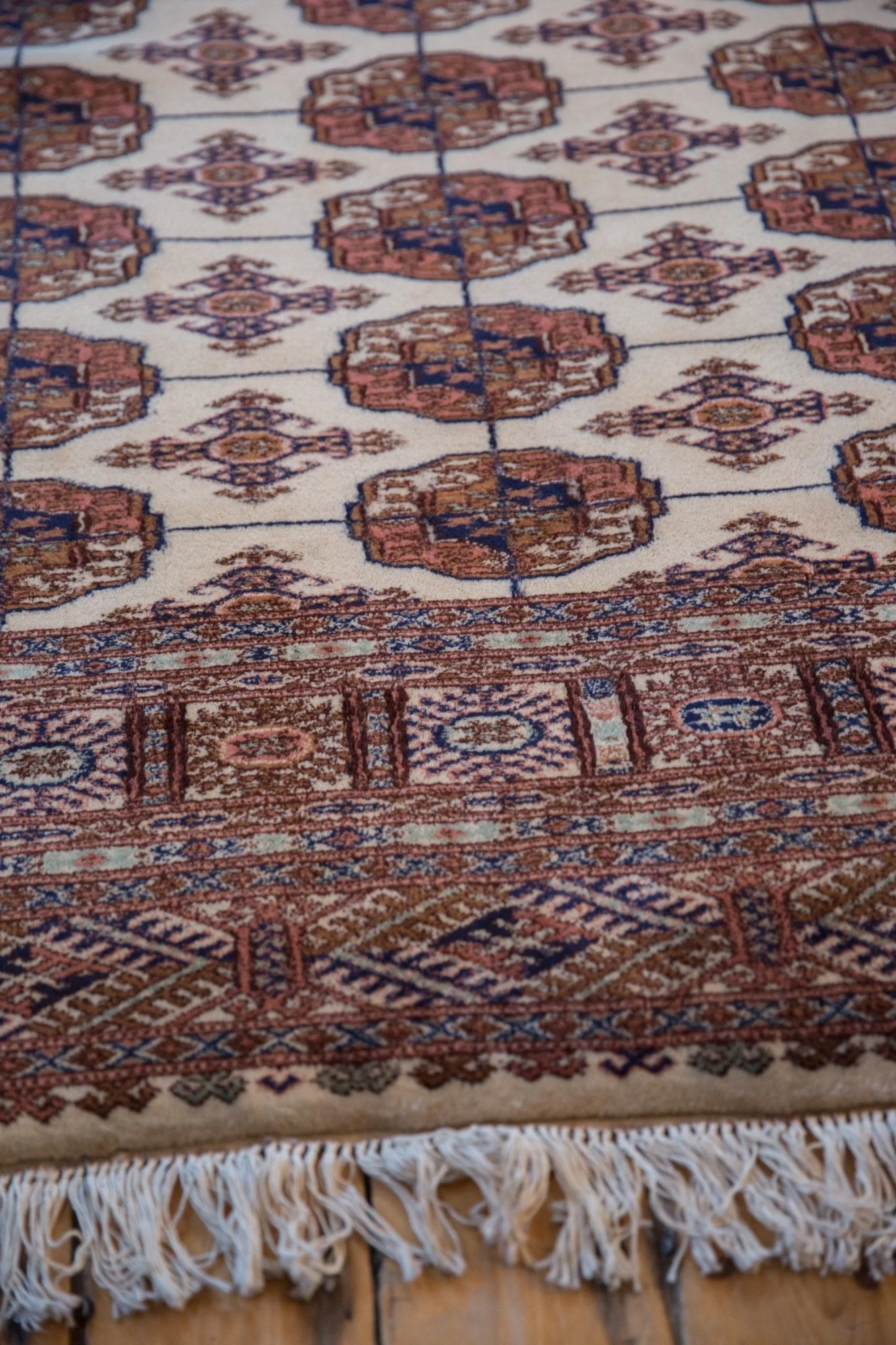 6.5x7 Vintage Fine Pakistani Bokhara Design Square Carpet - Image 8