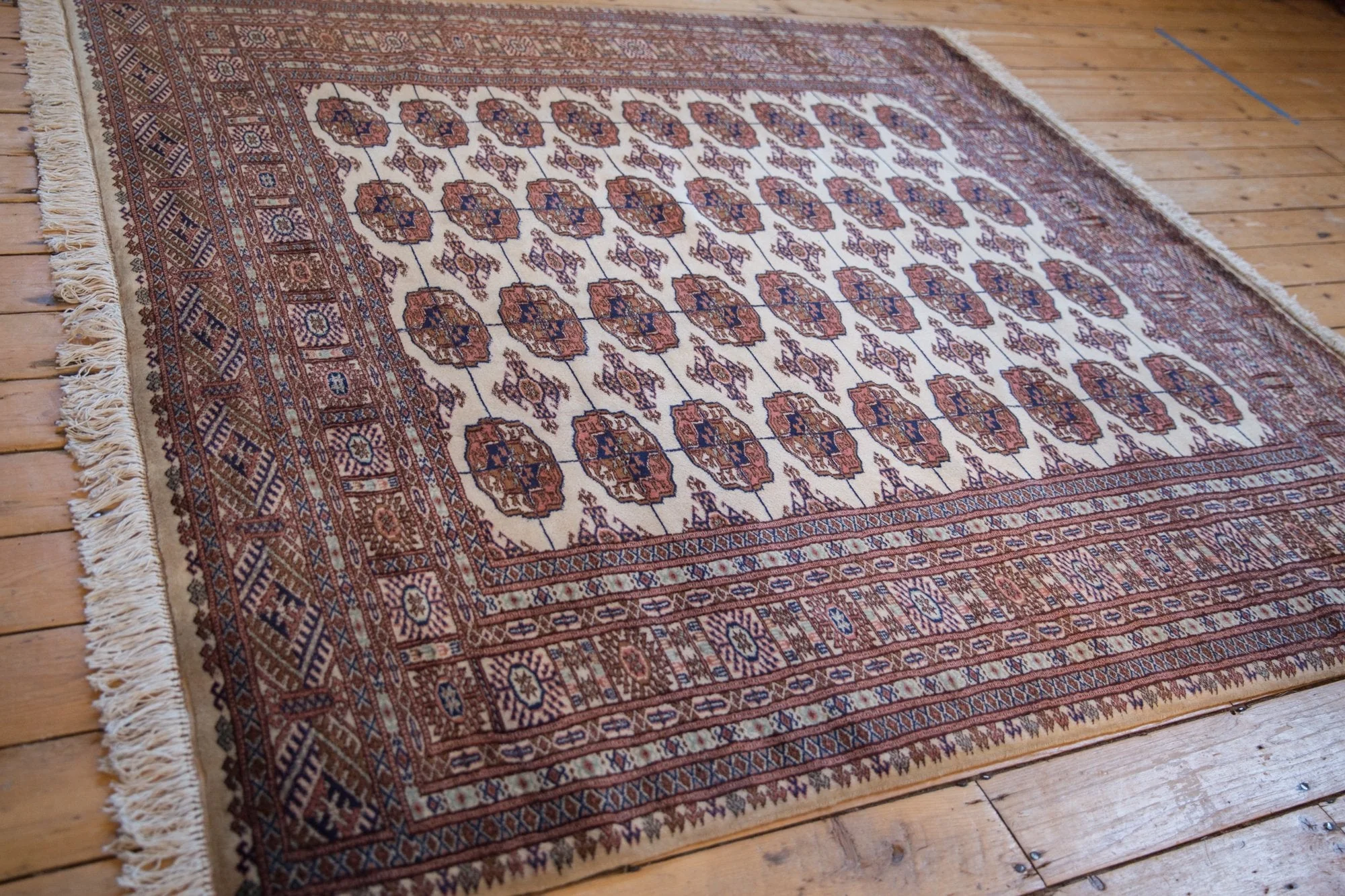 6.5x7 Vintage Fine Pakistani Bokhara Design Square Carpet - Image 9