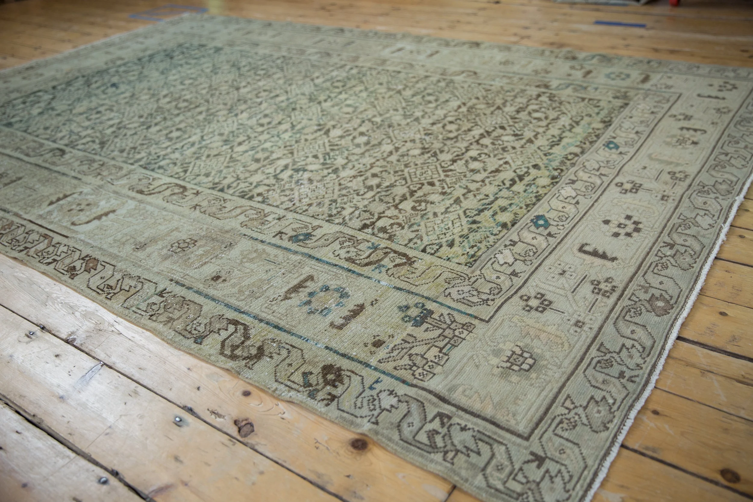 6.5x9.5 Vintage Distressed Hamadan Carpet - Image 4