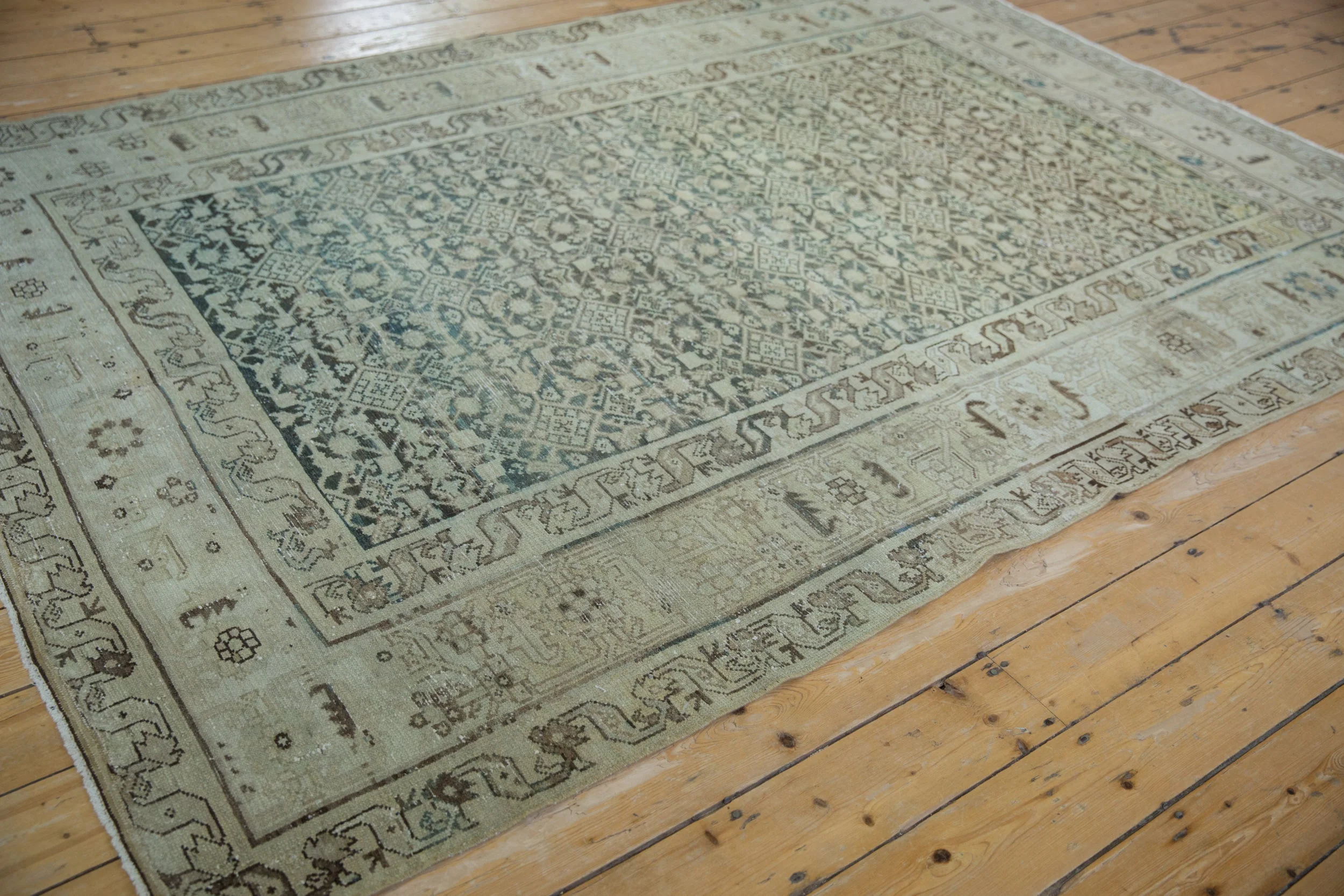 6.5x9.5 Vintage Distressed Hamadan Carpet - Image 9