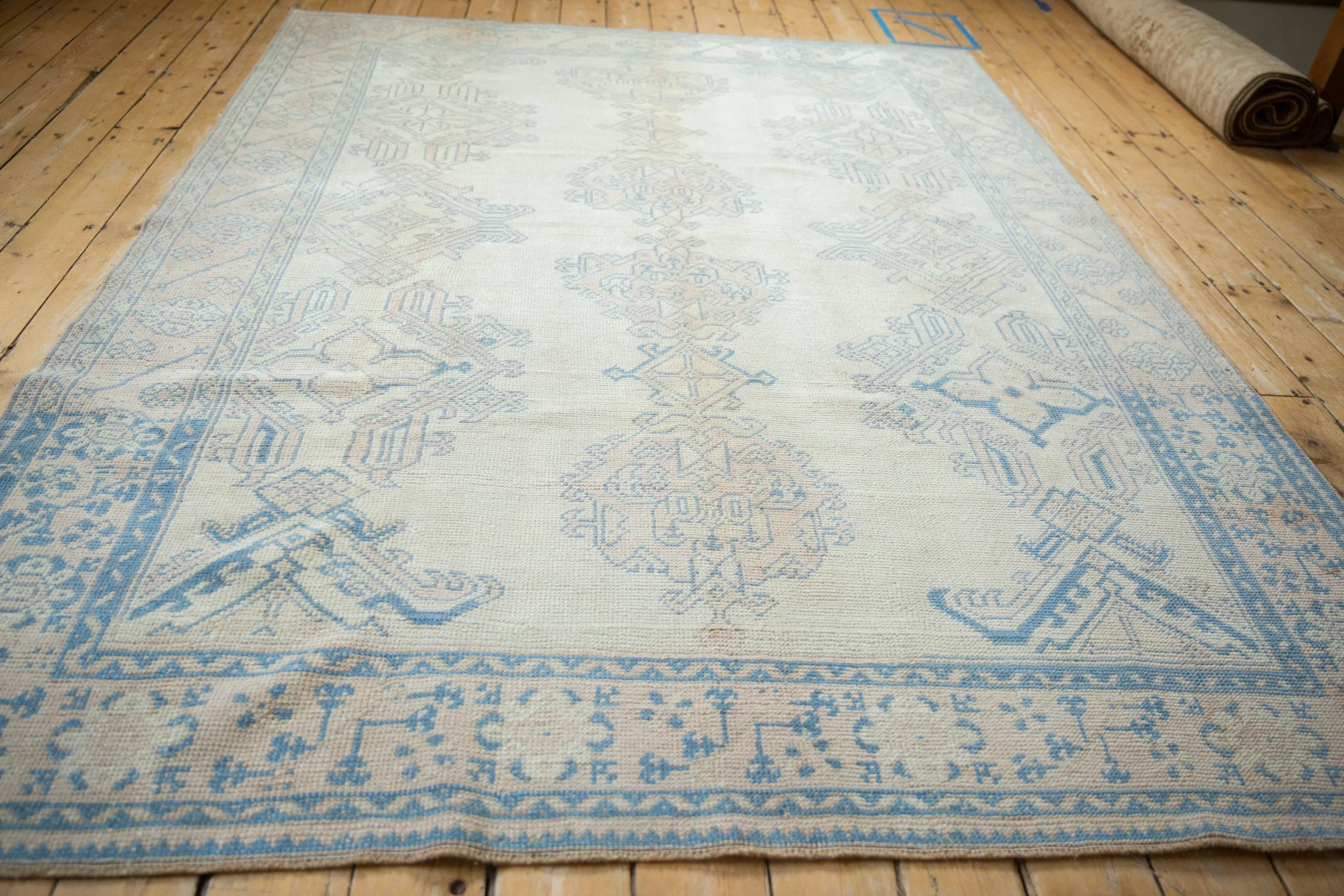 6.5x9 Vintage Distressed Oushak Carpet - Image 9