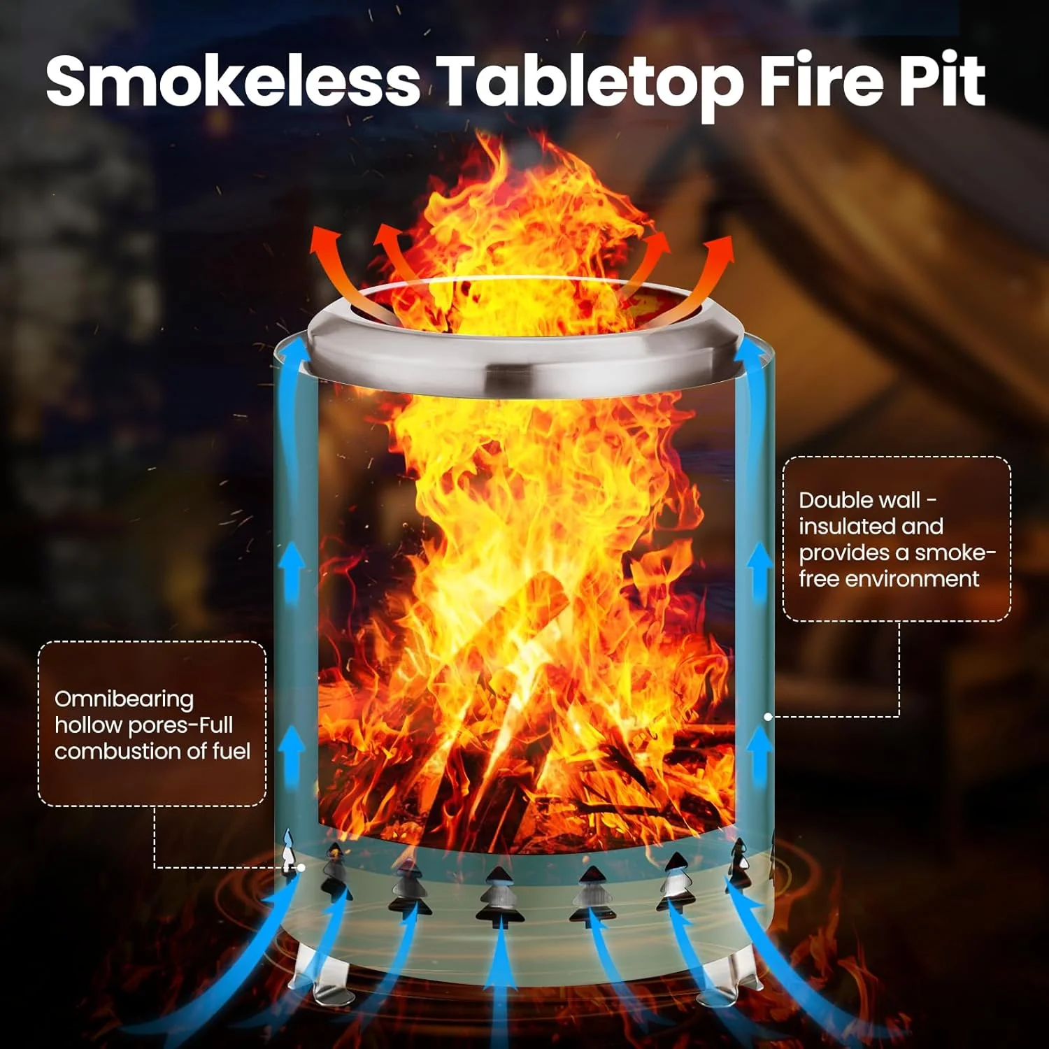 6.7" Portable Smokeless Tabletop Fire Pit, Low Smoke Burning Tabletop Fire Pit Fuel - Image 3
